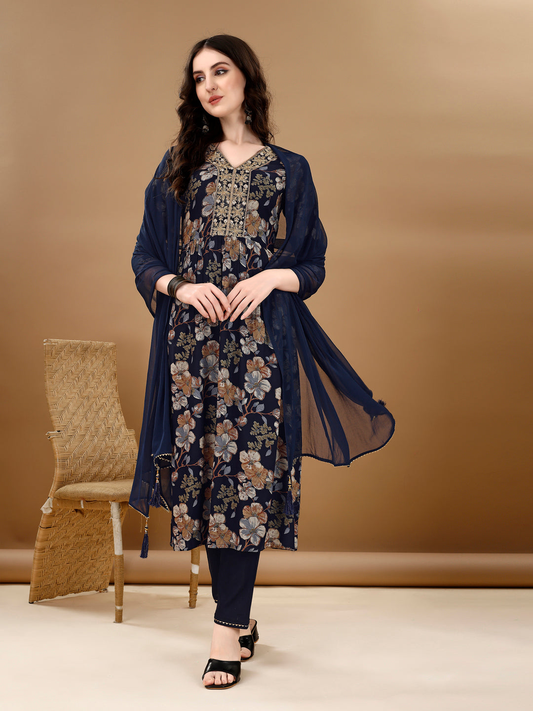 Alia Cut  Floral Printed & Embroidered kurta suit set