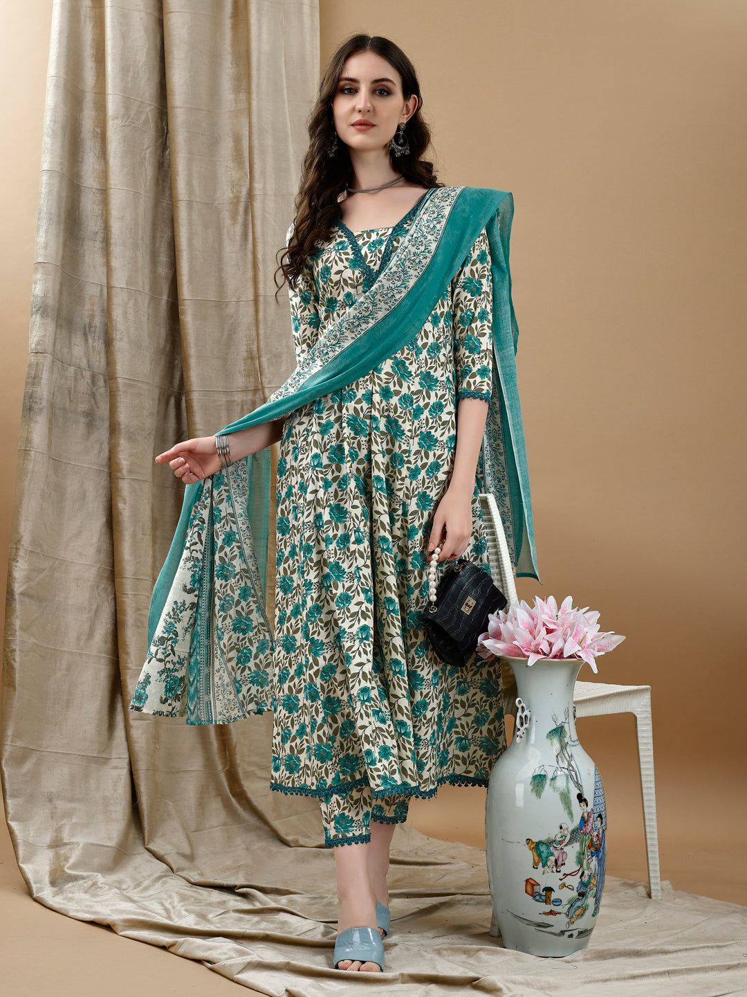 Floral Printed Anarkali Kurta with pant & dupatta luxury premium