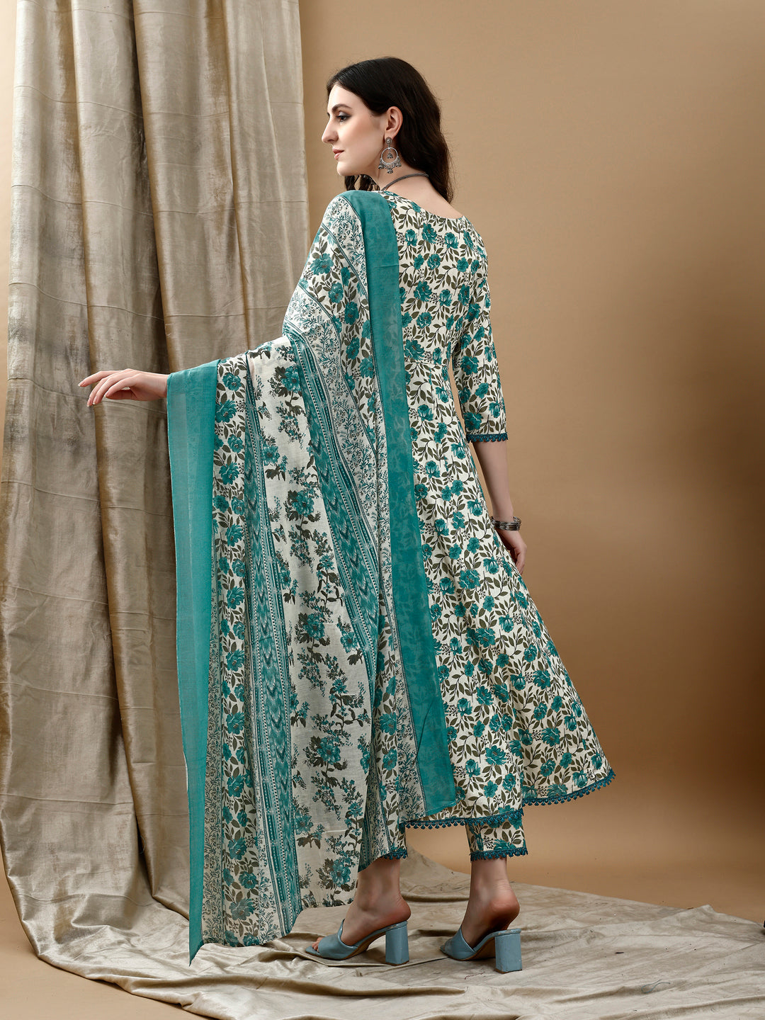 Floral Printed Anarkali Kurta with pant & dupatta luxury premium