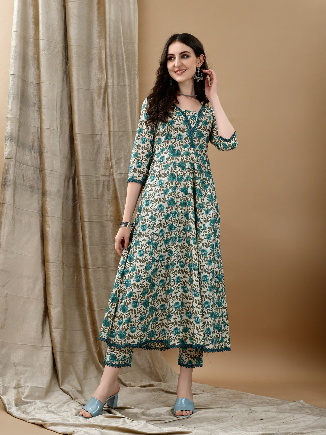 Floral Printed Anarkali Kurta with pant & dupatta luxury premium