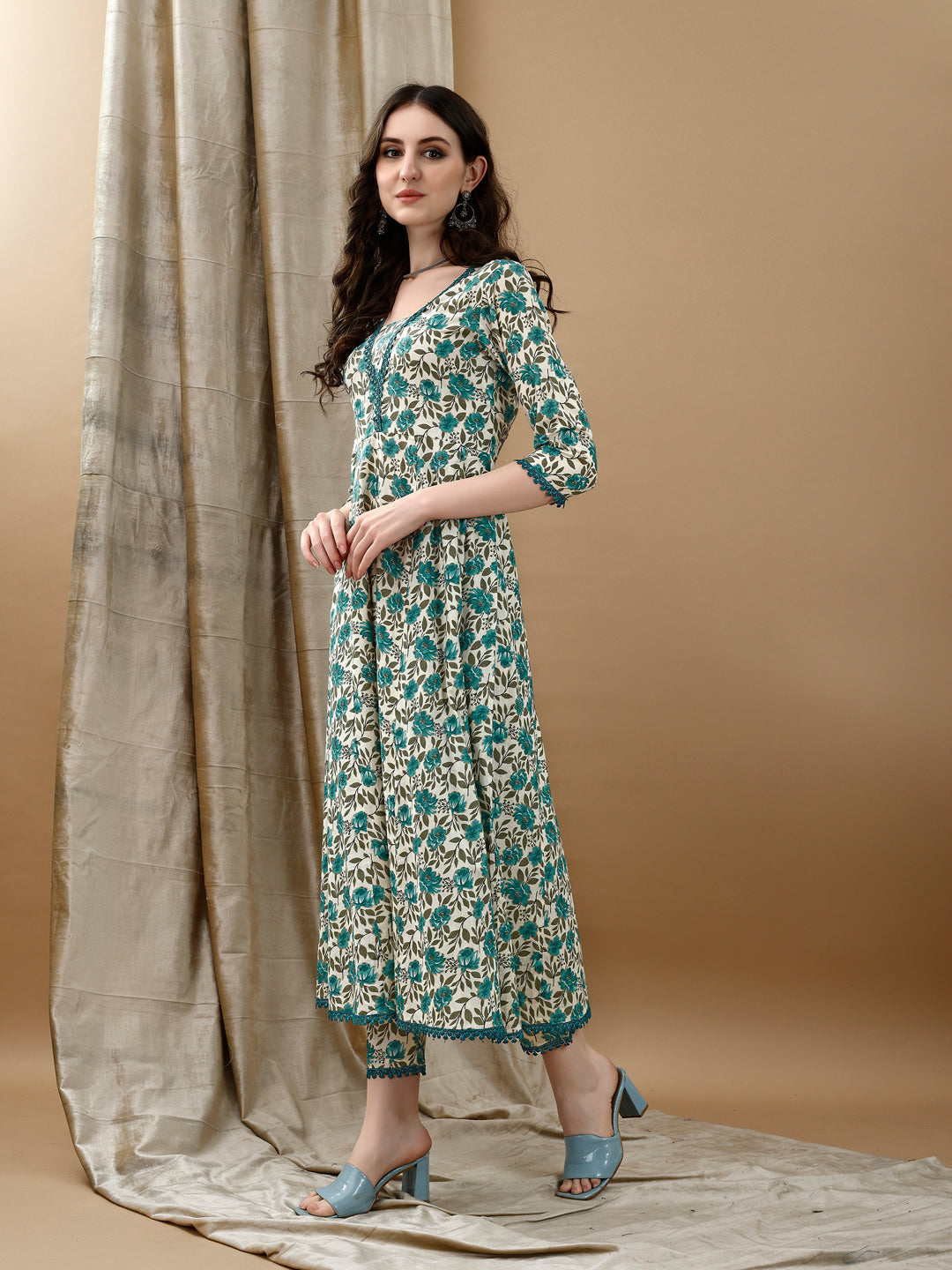 Floral Printed Anarkali Kurta with pant & dupatta luxury premium