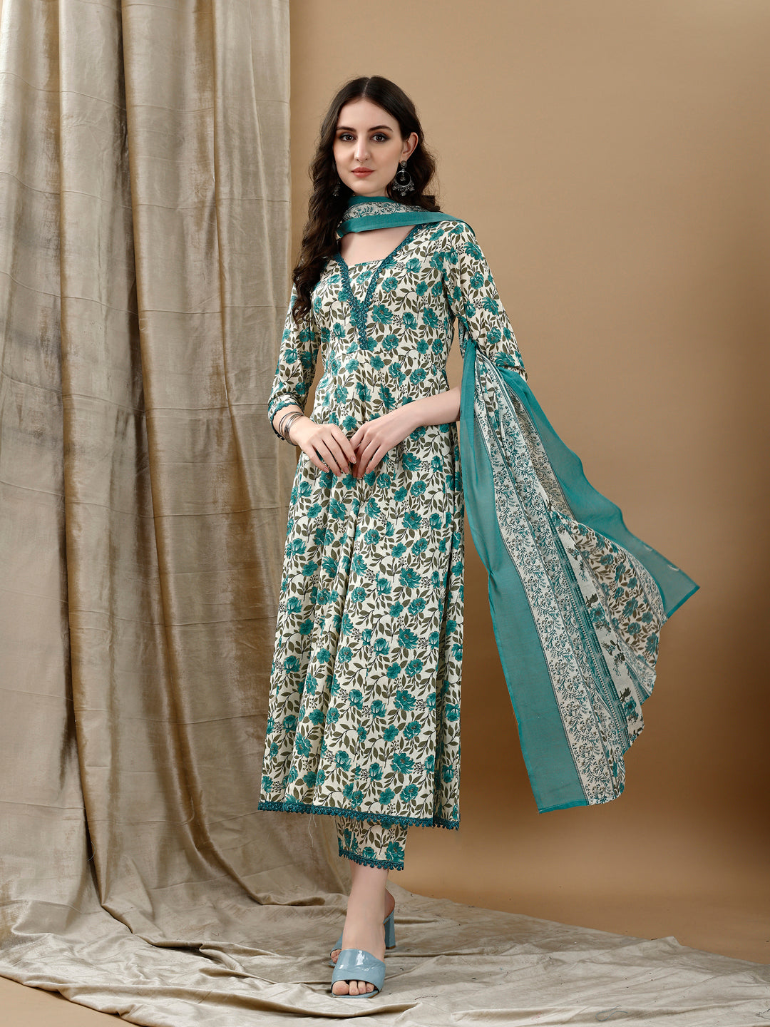 Floral Printed Anarkali Kurta with pant & dupatta luxury premium