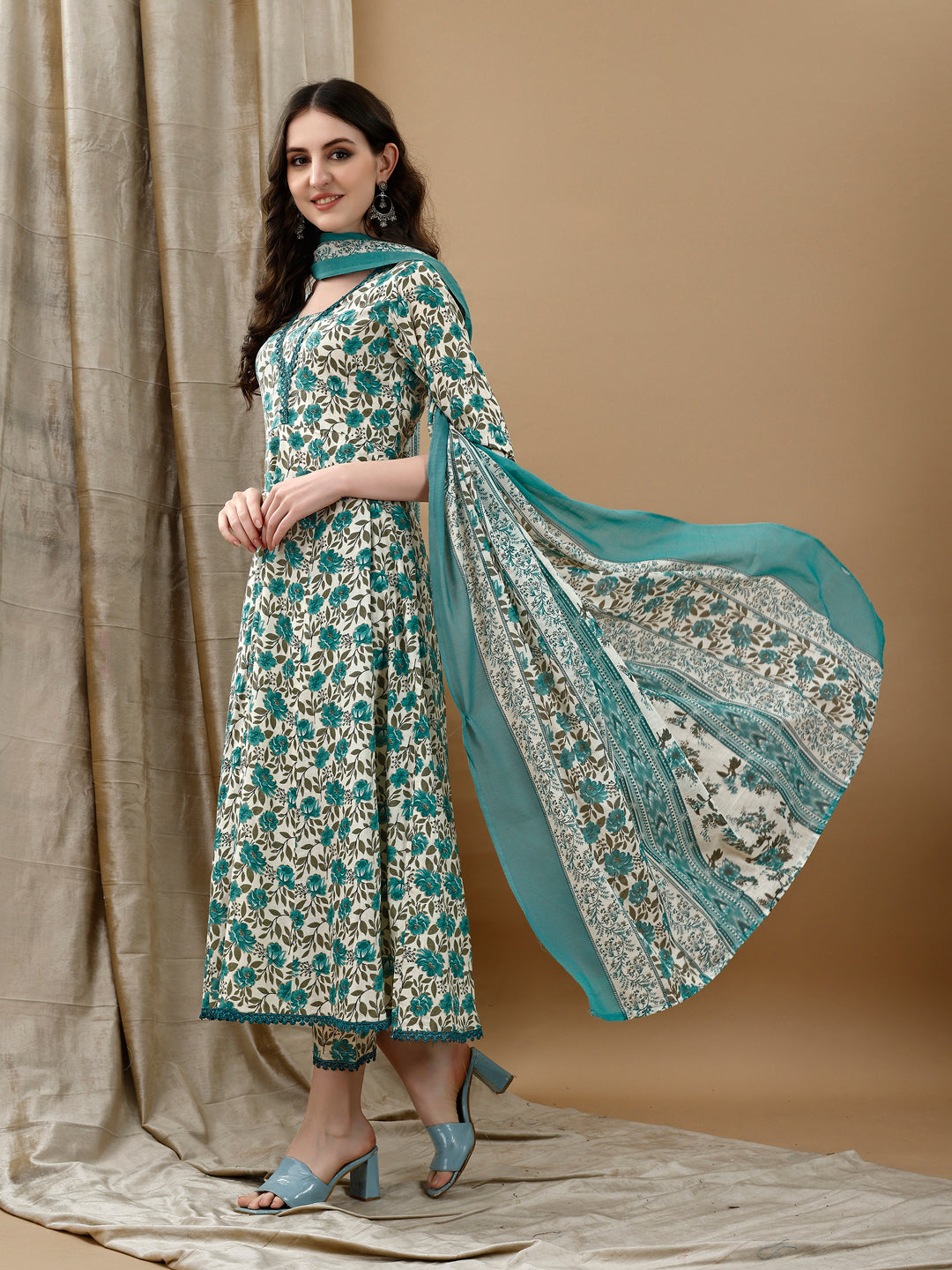 Floral Printed Anarkali Kurta with pant & dupatta luxury premium