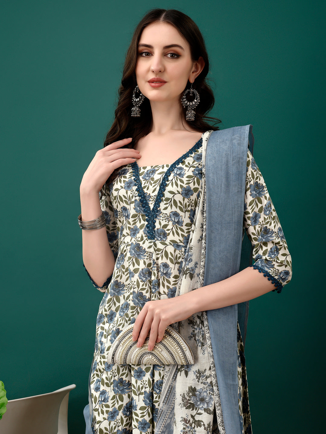 Floral Printed Anarkali Kurta with pant & dupatta luxury premium