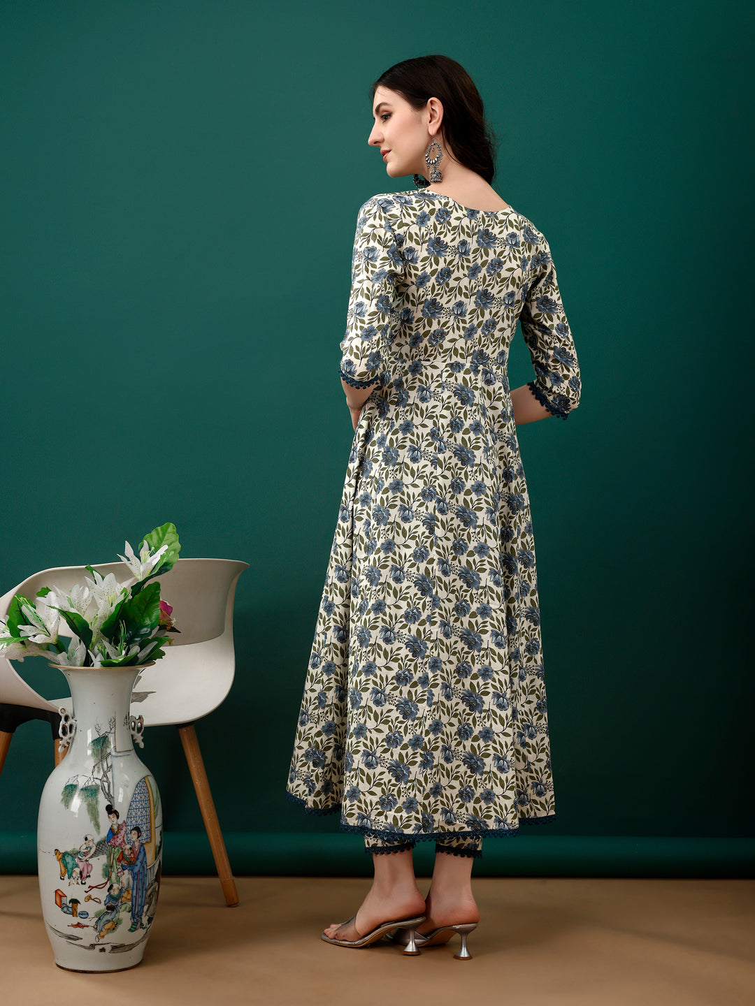 Floral Printed Anarkali Kurta with pant & dupatta luxury premium