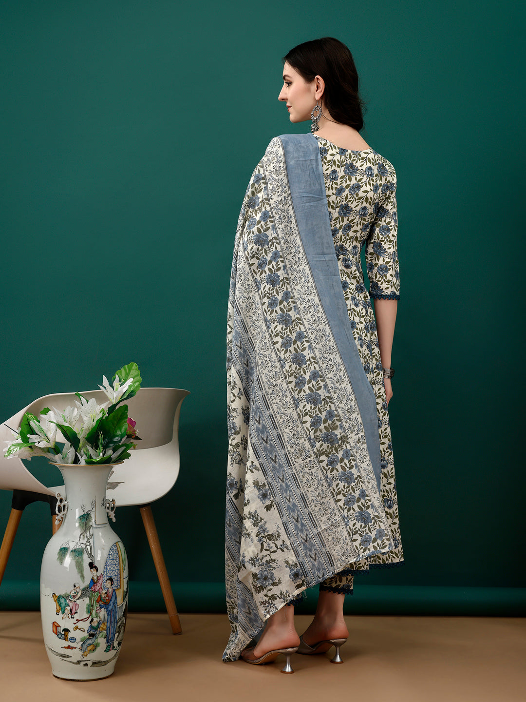 Floral Printed Anarkali Kurta with pant & dupatta luxury premium