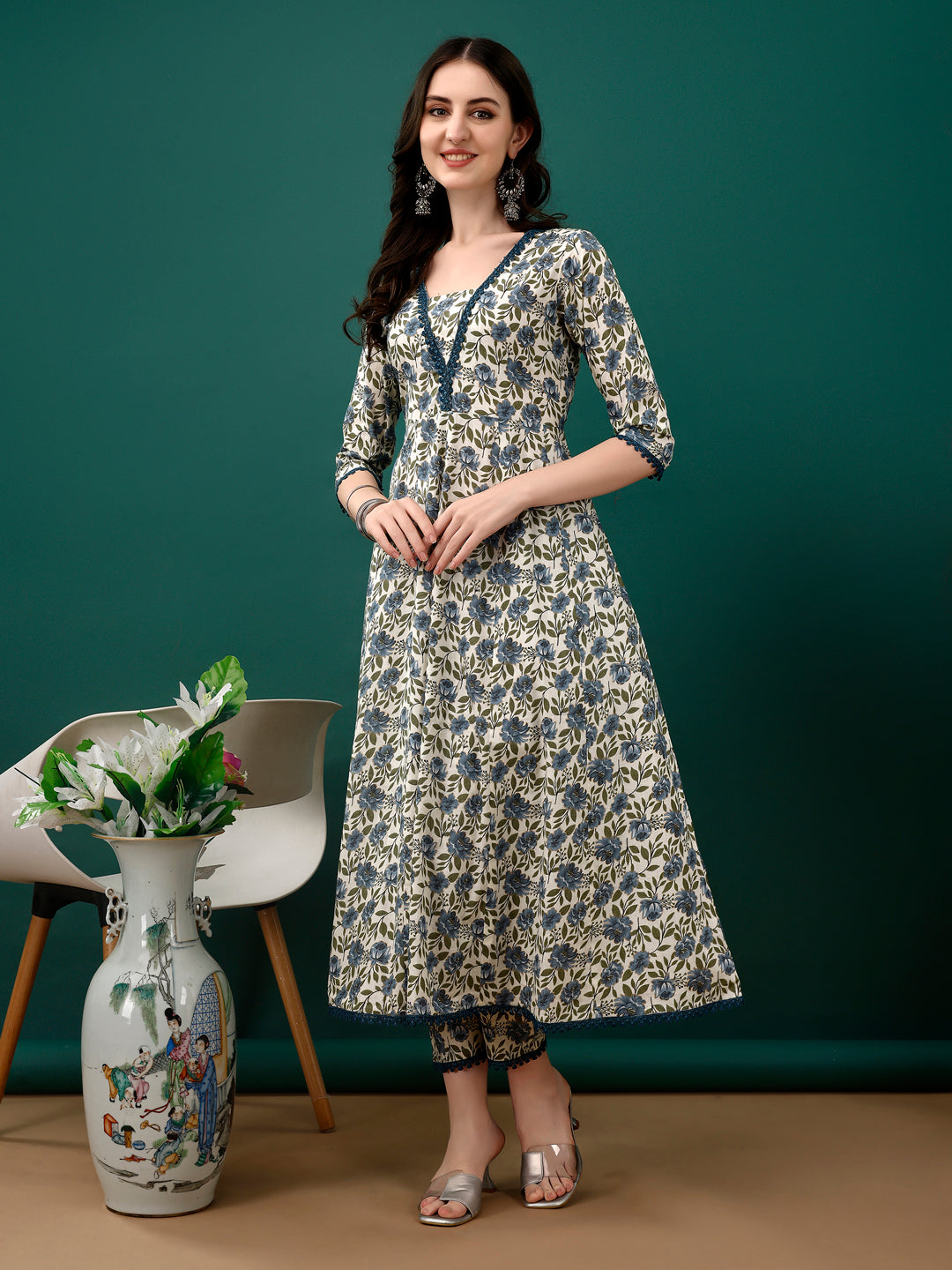 Floral Printed Anarkali Kurta with pant & dupatta luxury premium