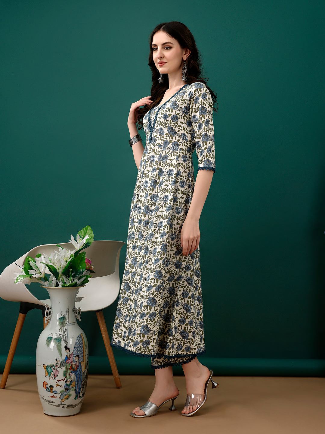 Floral Printed Anarkali Kurta with pant & dupatta luxury premium