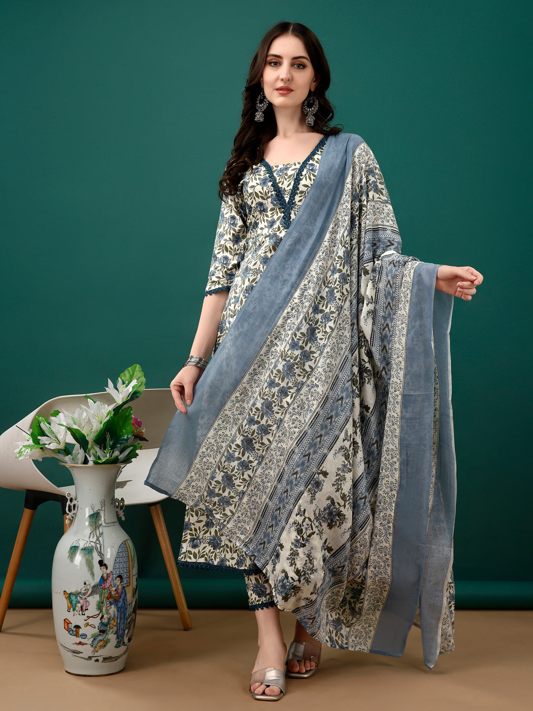 Floral Printed Anarkali Kurta with pant & dupatta luxury premium