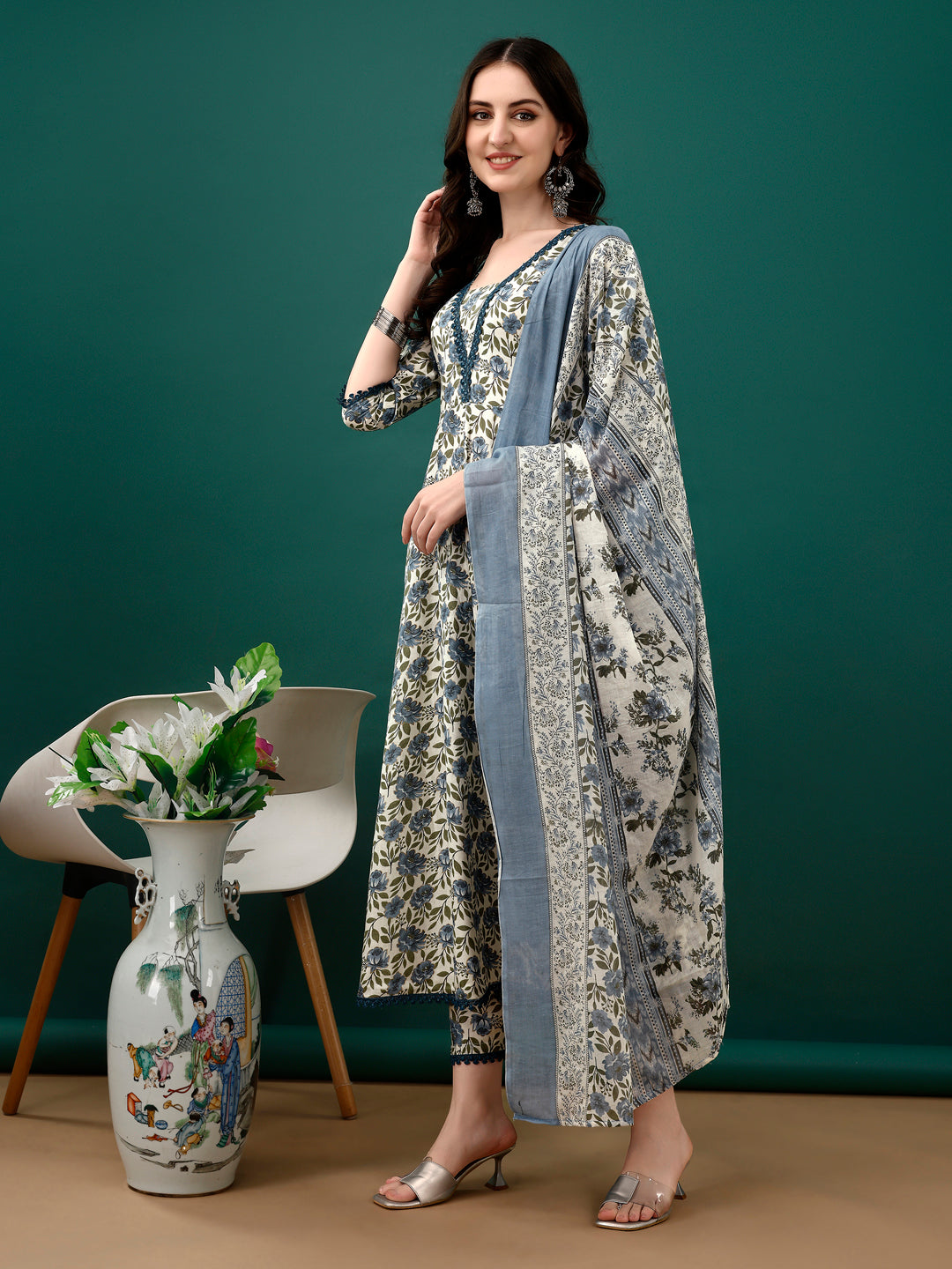 Floral Printed Anarkali Kurta with pant & dupatta luxury premium