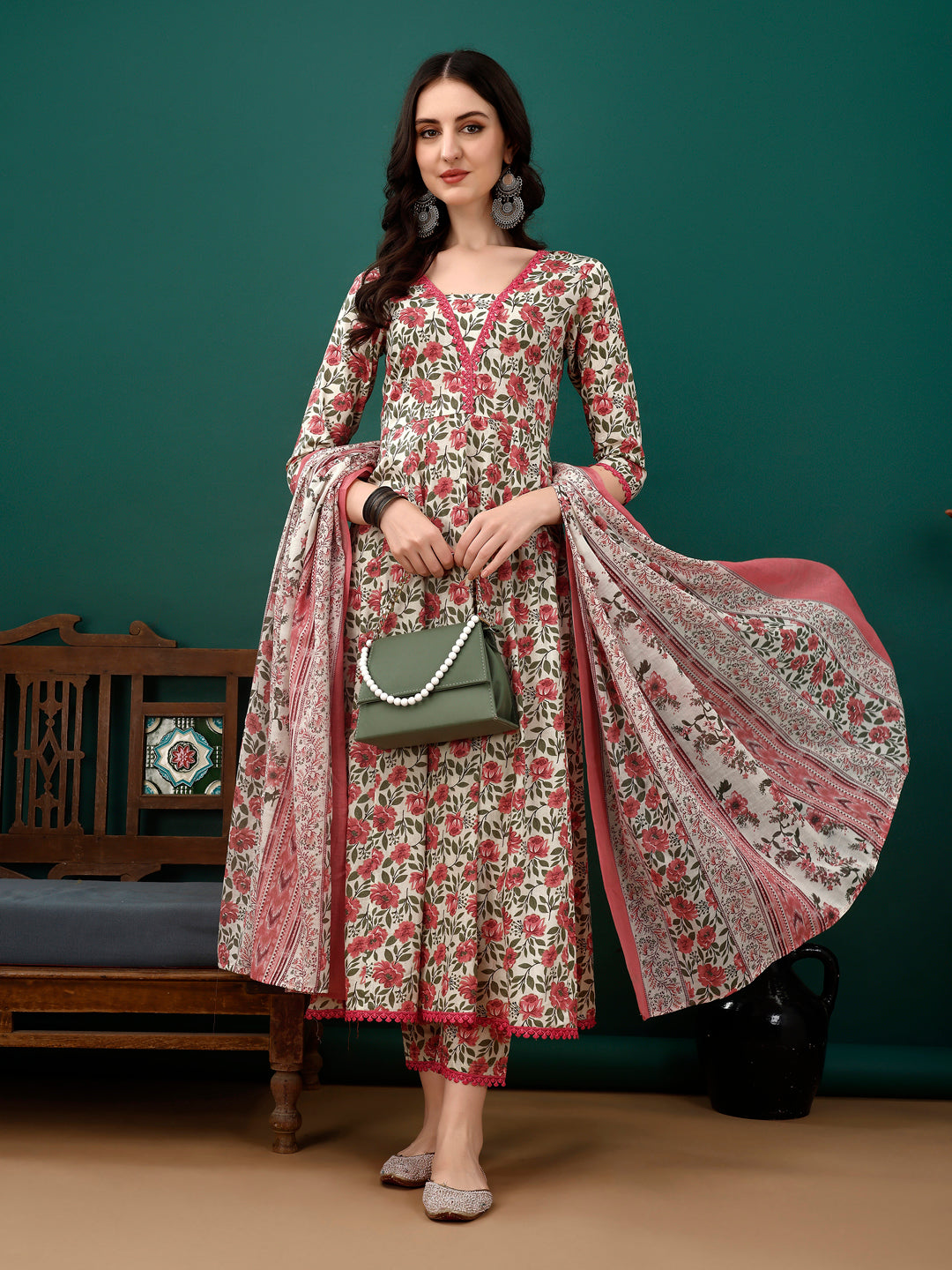 Floral Printed Anarkali Kurta with pant & dupatta luxury premium