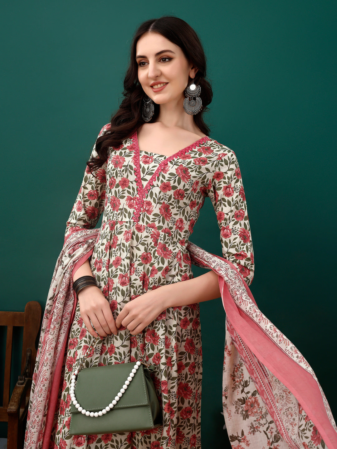 Floral Printed Anarkali Kurta with pant & dupatta luxury premium