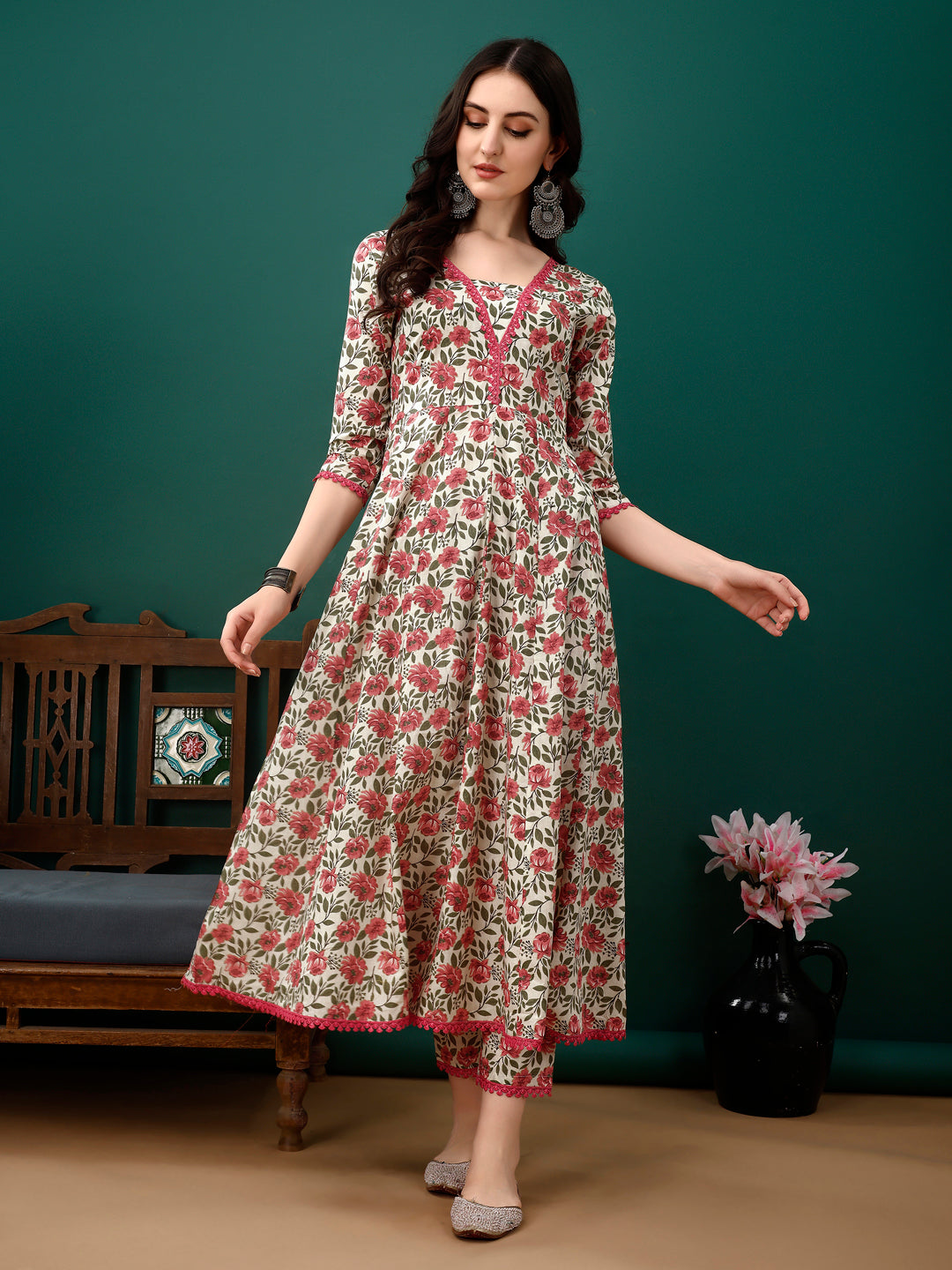 Floral Printed Anarkali Kurta with pant & dupatta luxury premium