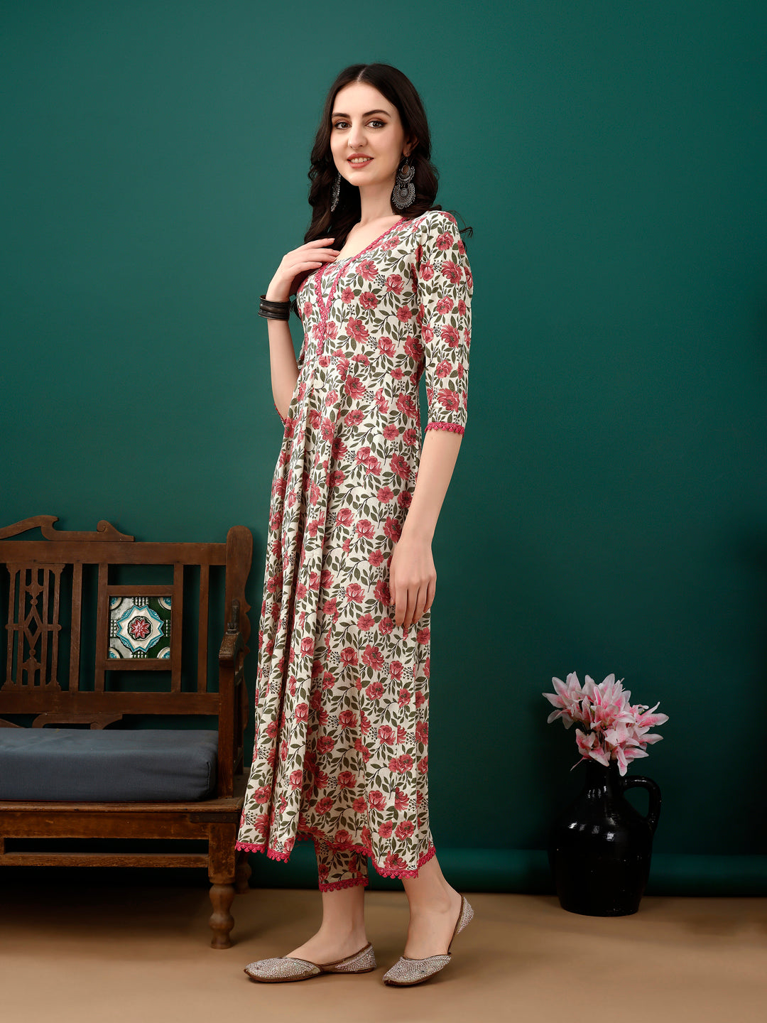 Floral Printed Anarkali Kurta with pant & dupatta luxury premium