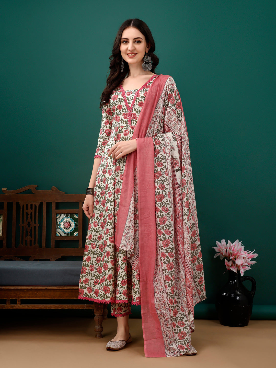 Floral Printed Anarkali Kurta with pant & dupatta luxury premium