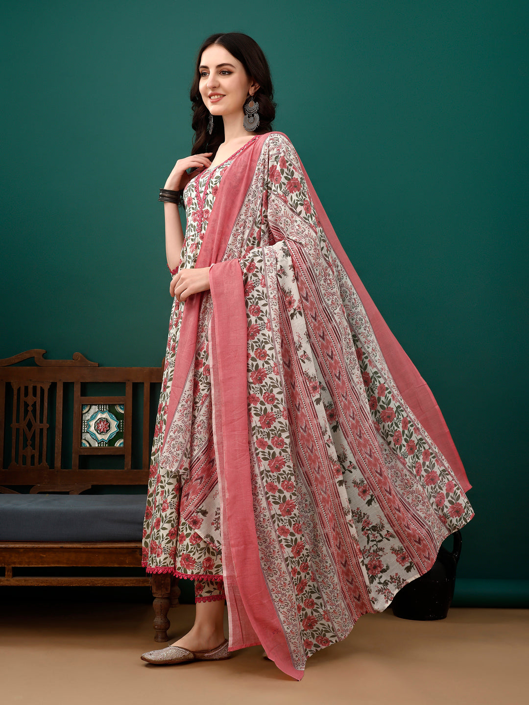 Floral Printed Anarkali Kurta with pant & dupatta luxury premium