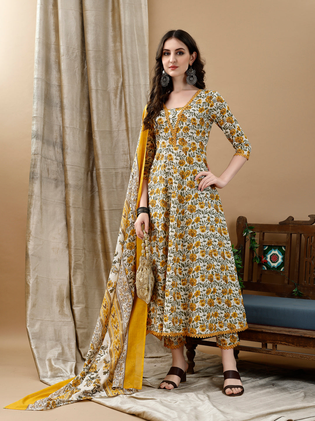 Floral Printed Anarkali Kurta with pant & dupatta luxury premium