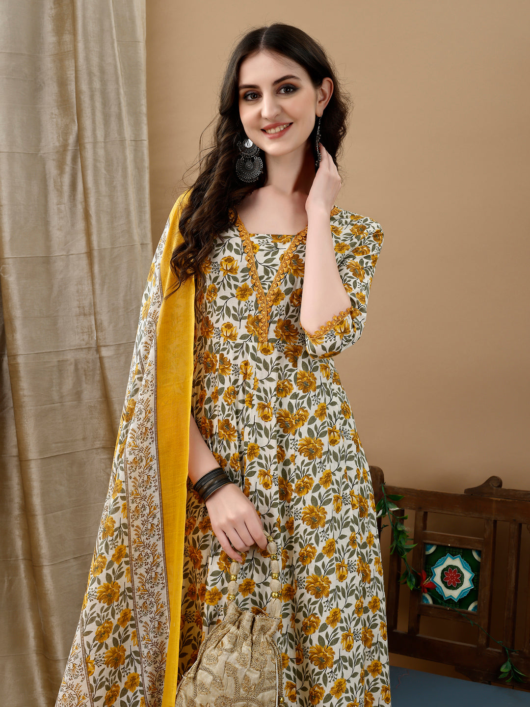 Floral Printed Anarkali Kurta with pant & dupatta luxury premium