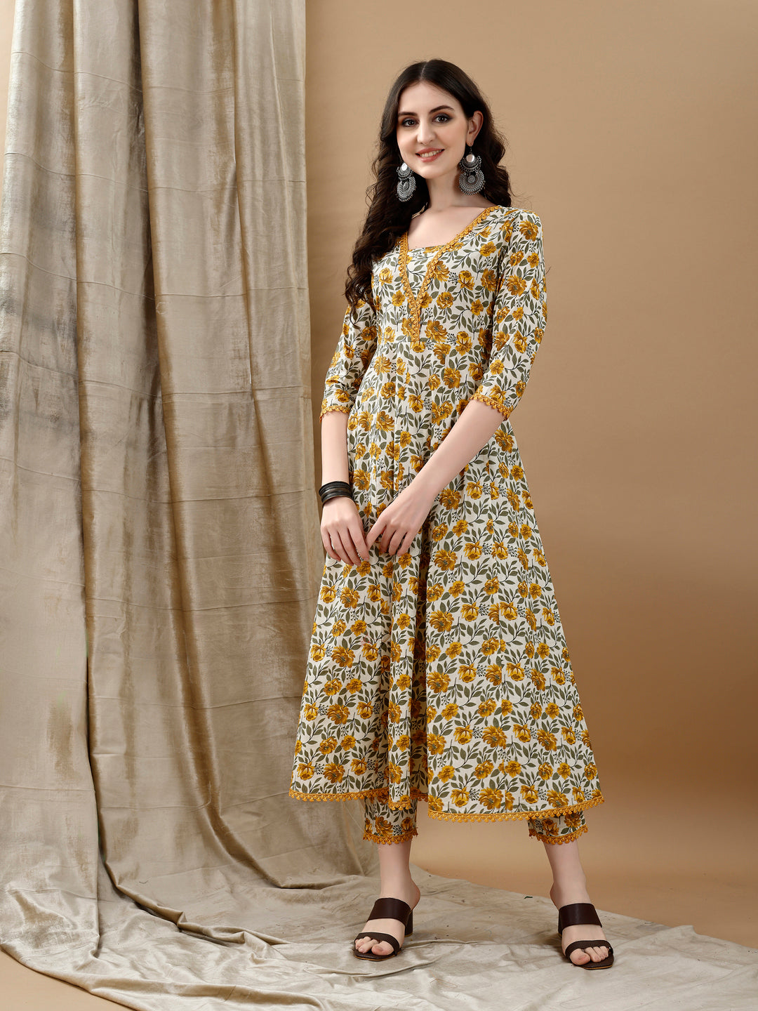 Floral Printed Anarkali Kurta with pant & dupatta luxury premium