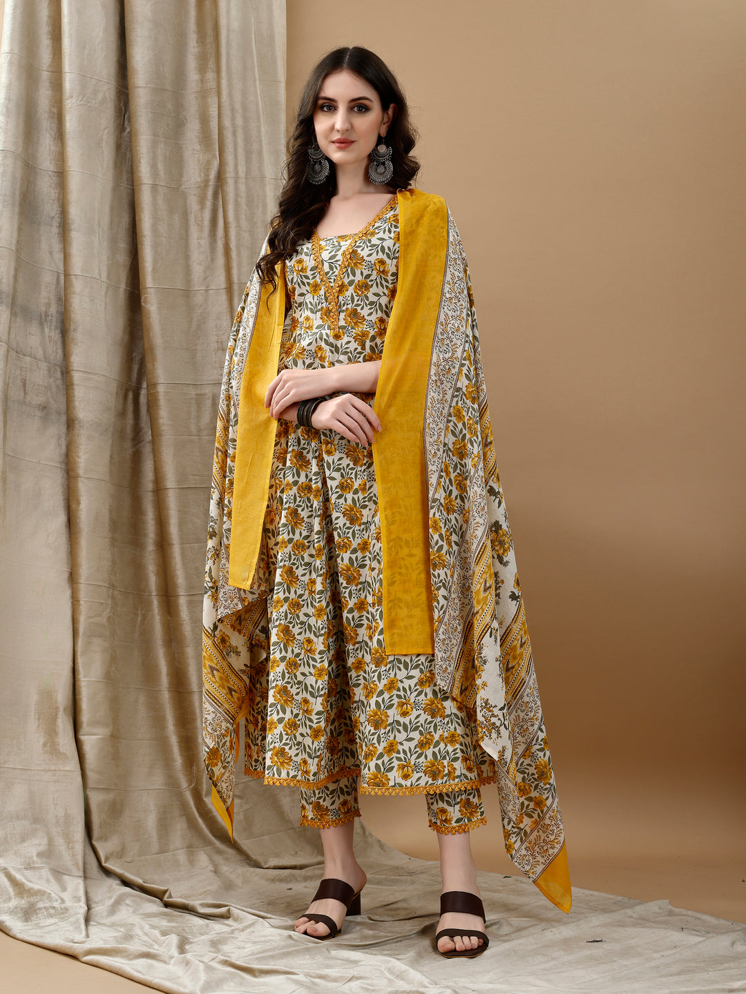 Floral Printed Anarkali Kurta with pant & dupatta luxury premium