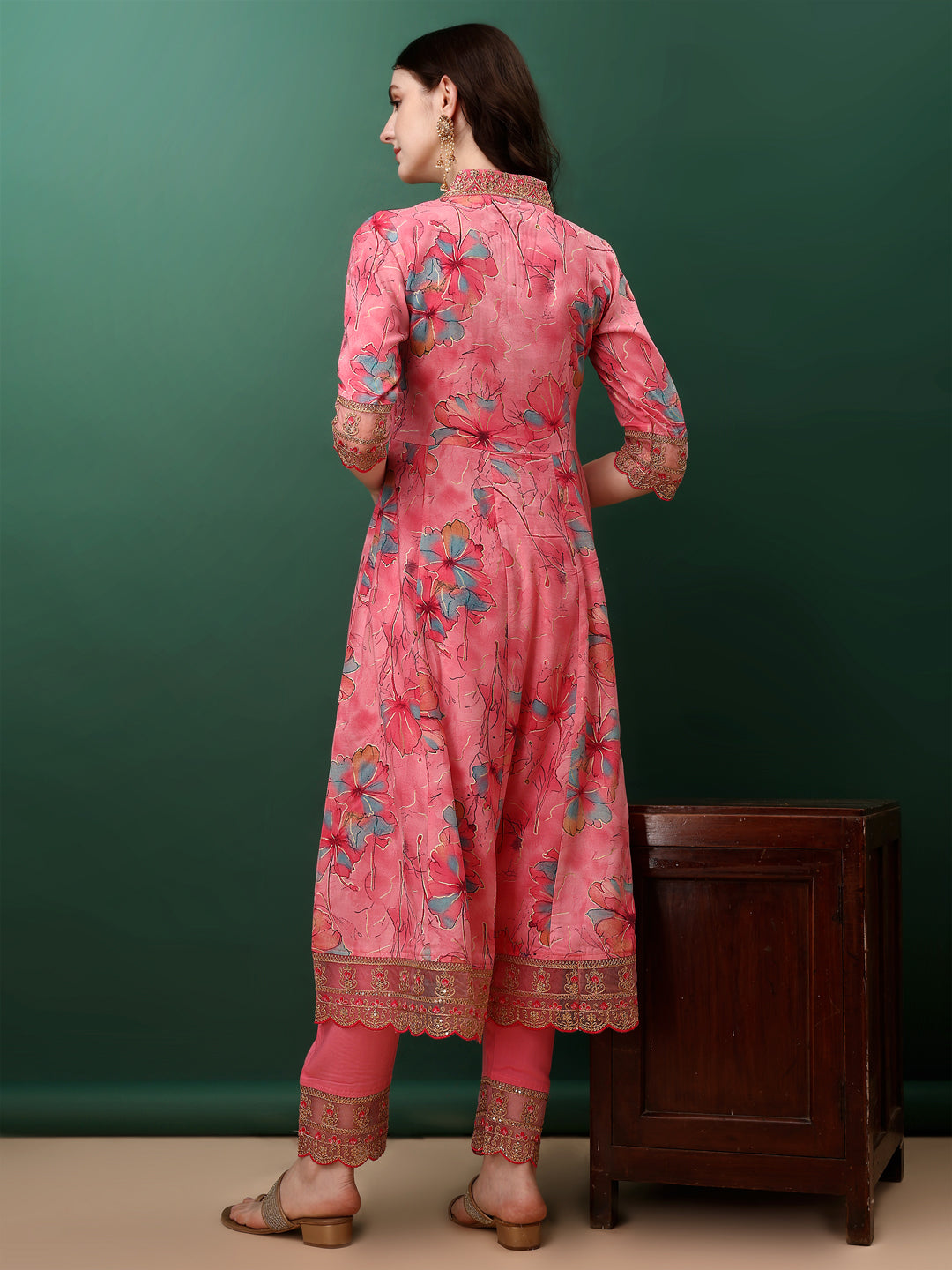 Embroidered & Floral Printed Flared Kurta with pant & dupatta