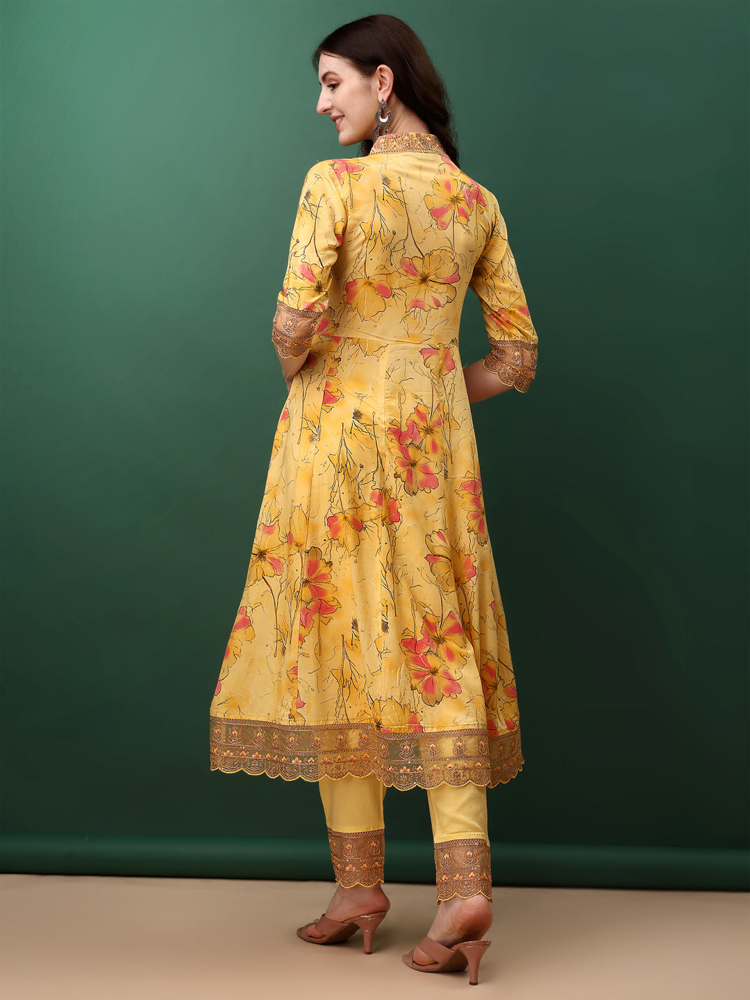 Embroidered & Floral Printed Flared Kurta with pant & dupatta