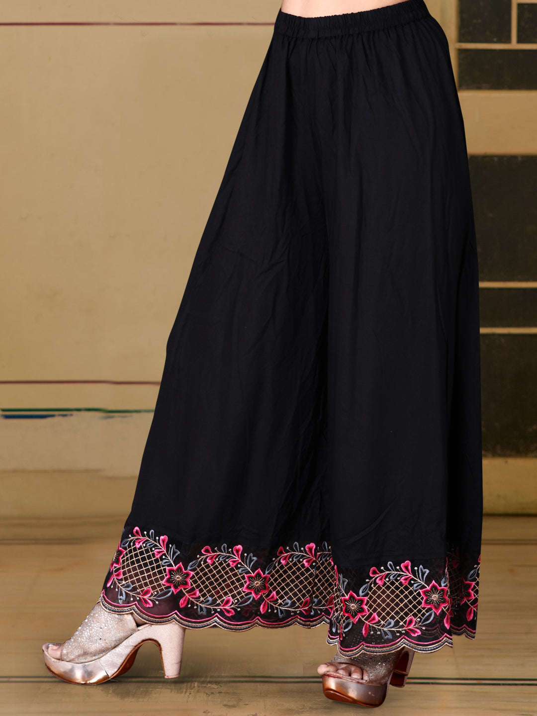 Pakistani Flared Embroidered Kurta with Embroidered Pallazo With Embroidered Dupatta