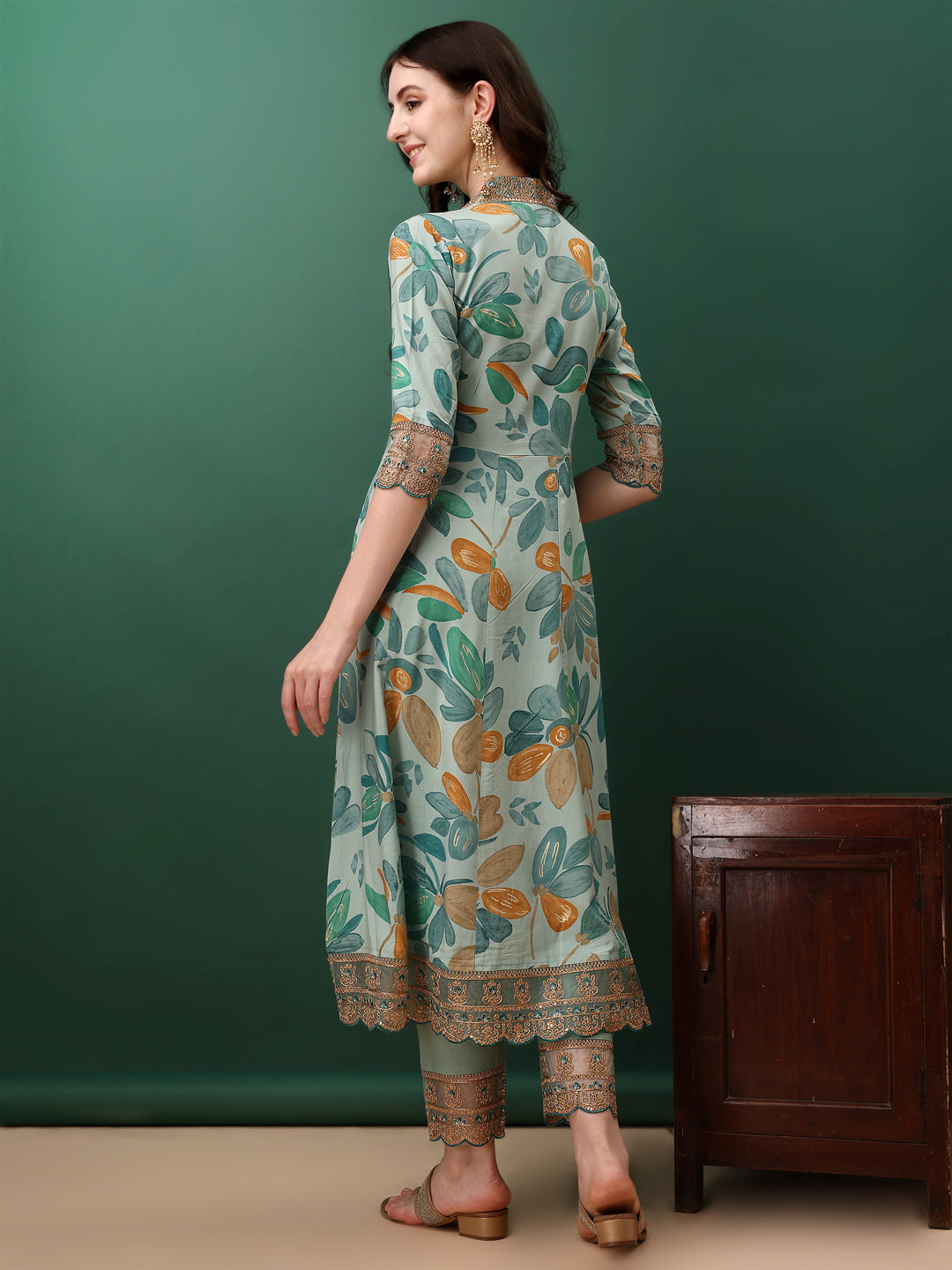 Embroidered & Floral Printed Flared Kurta with pant & dupatta