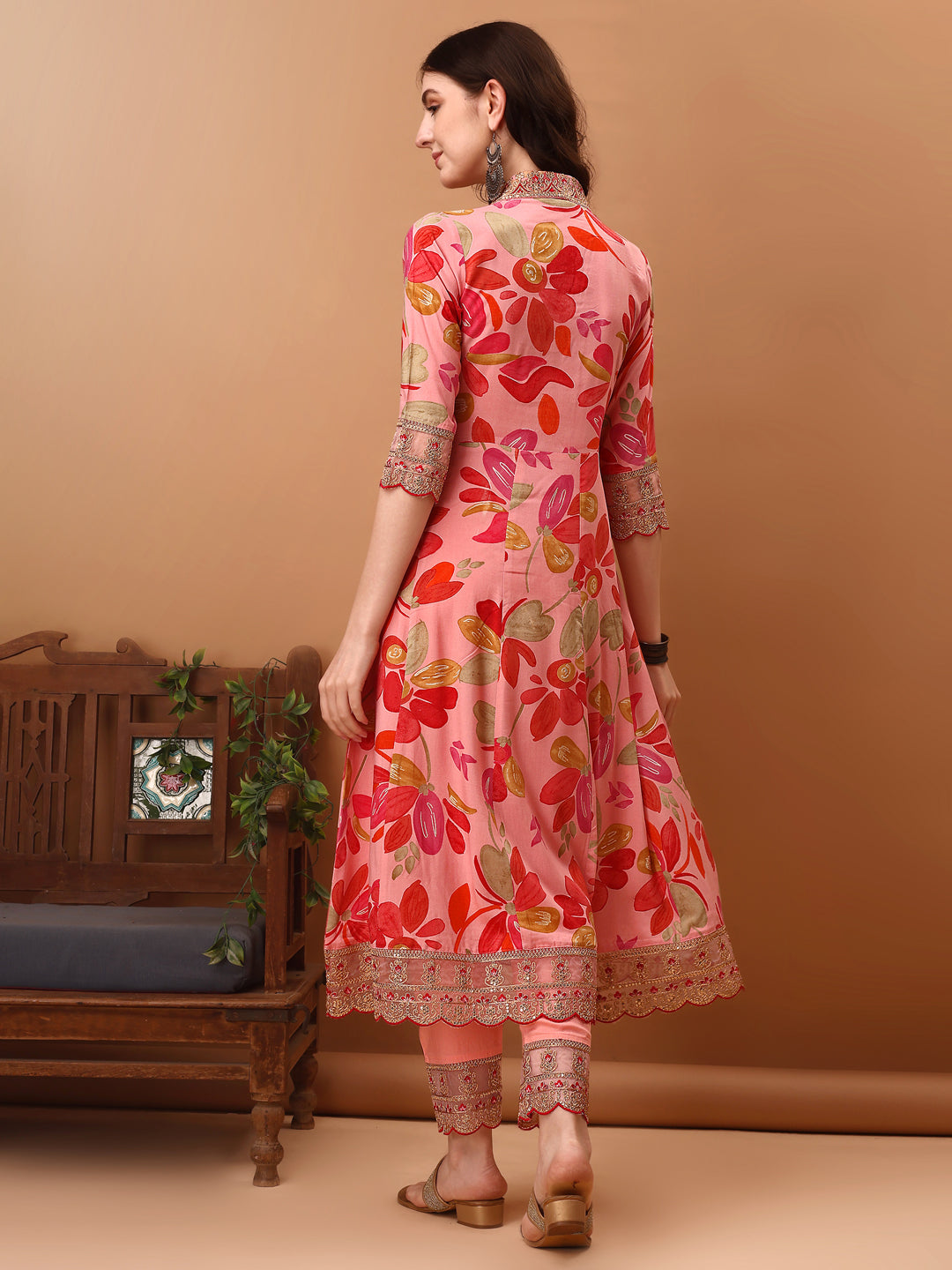 Embroidered & Floral Printed Flared Kurta with pant & dupatta