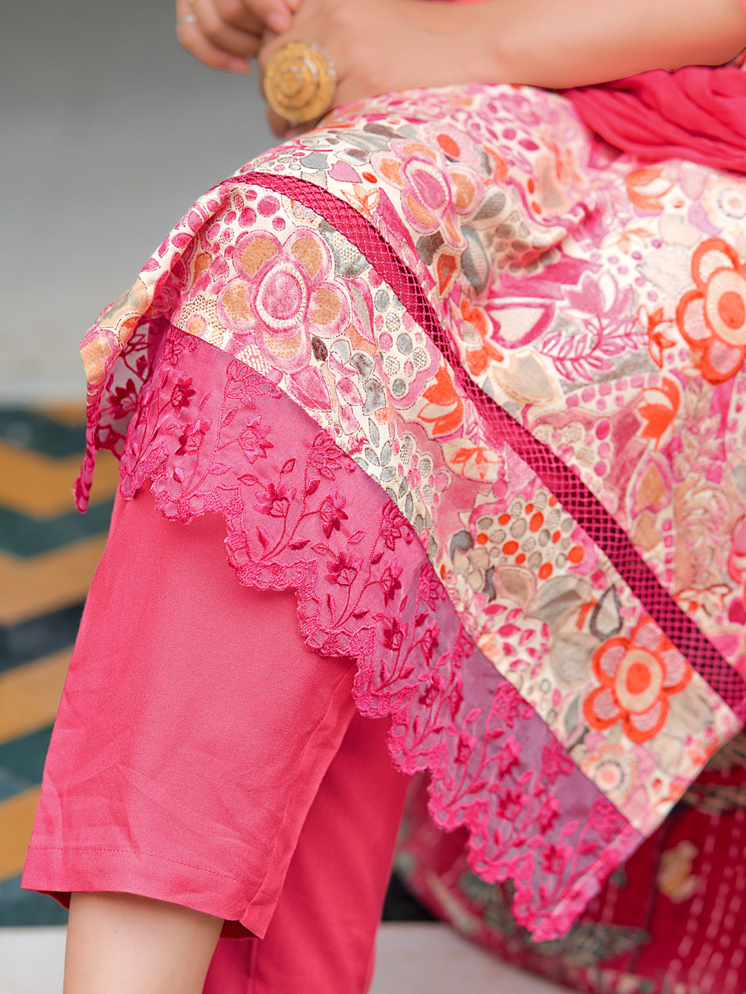 Embroidered & Floral printed Kurta with pant & dupatta