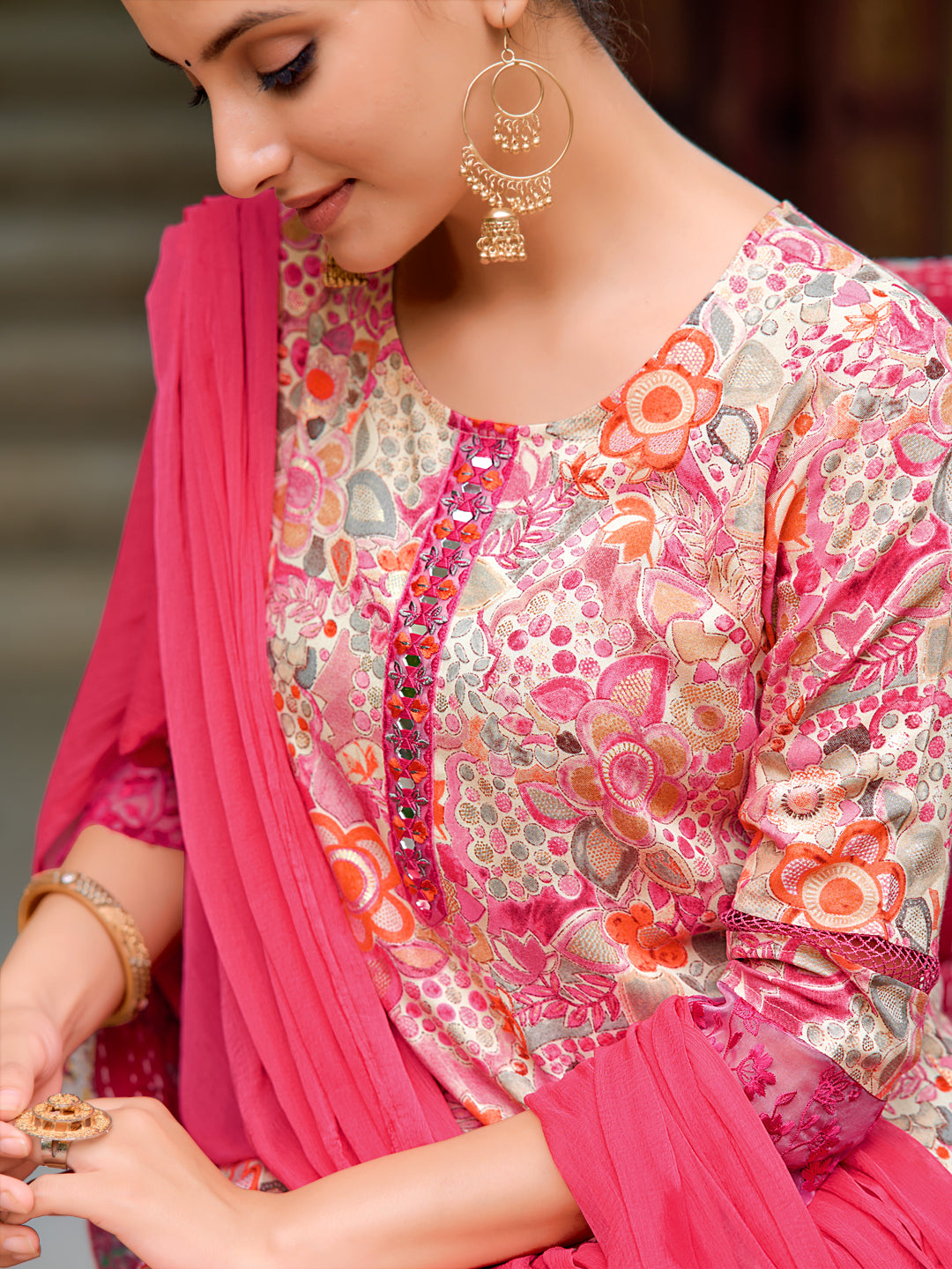 Embroidered & Floral printed Kurta with pant & dupatta