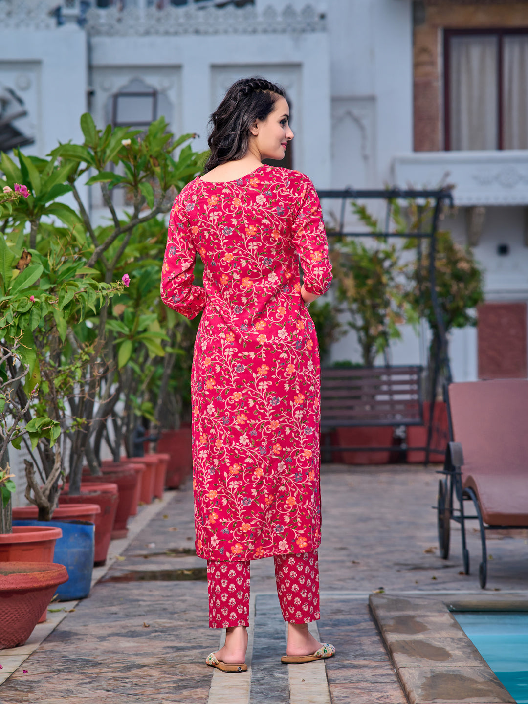 Mirror Embroidery & Floral Printed kurta with pant & Dupatta