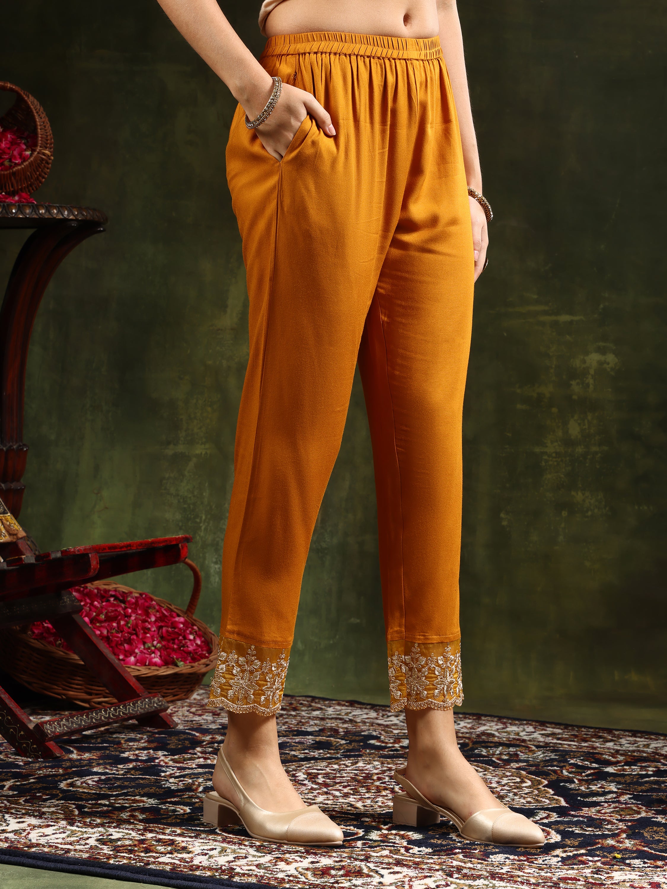 Nyra Cut Embroidered & Floral Printed kurta with pant &  Embroidered Dupatta