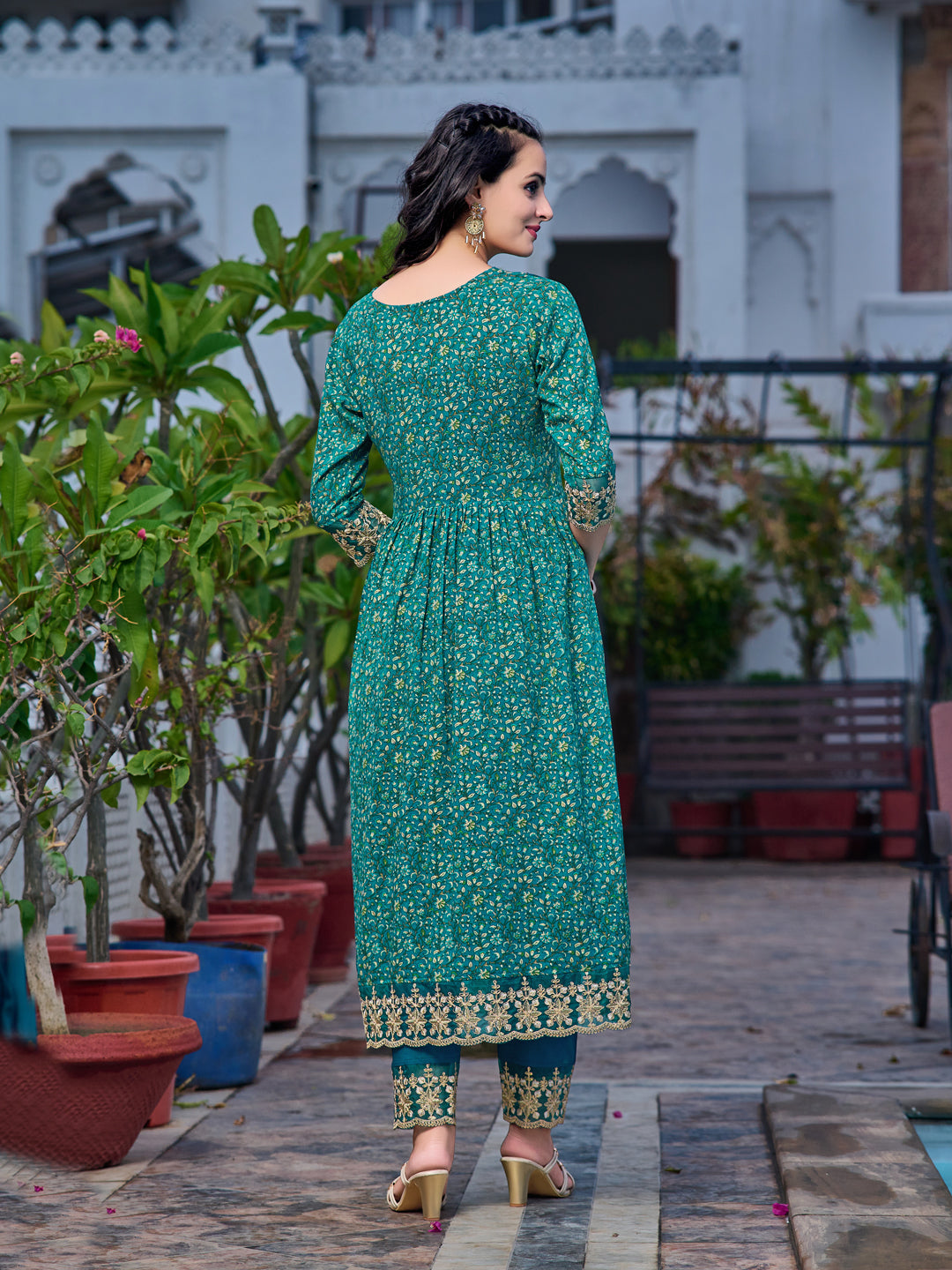 Nyra Cut Embroidered & Floral Printed kurta with pant &  Embroidered Dupatta