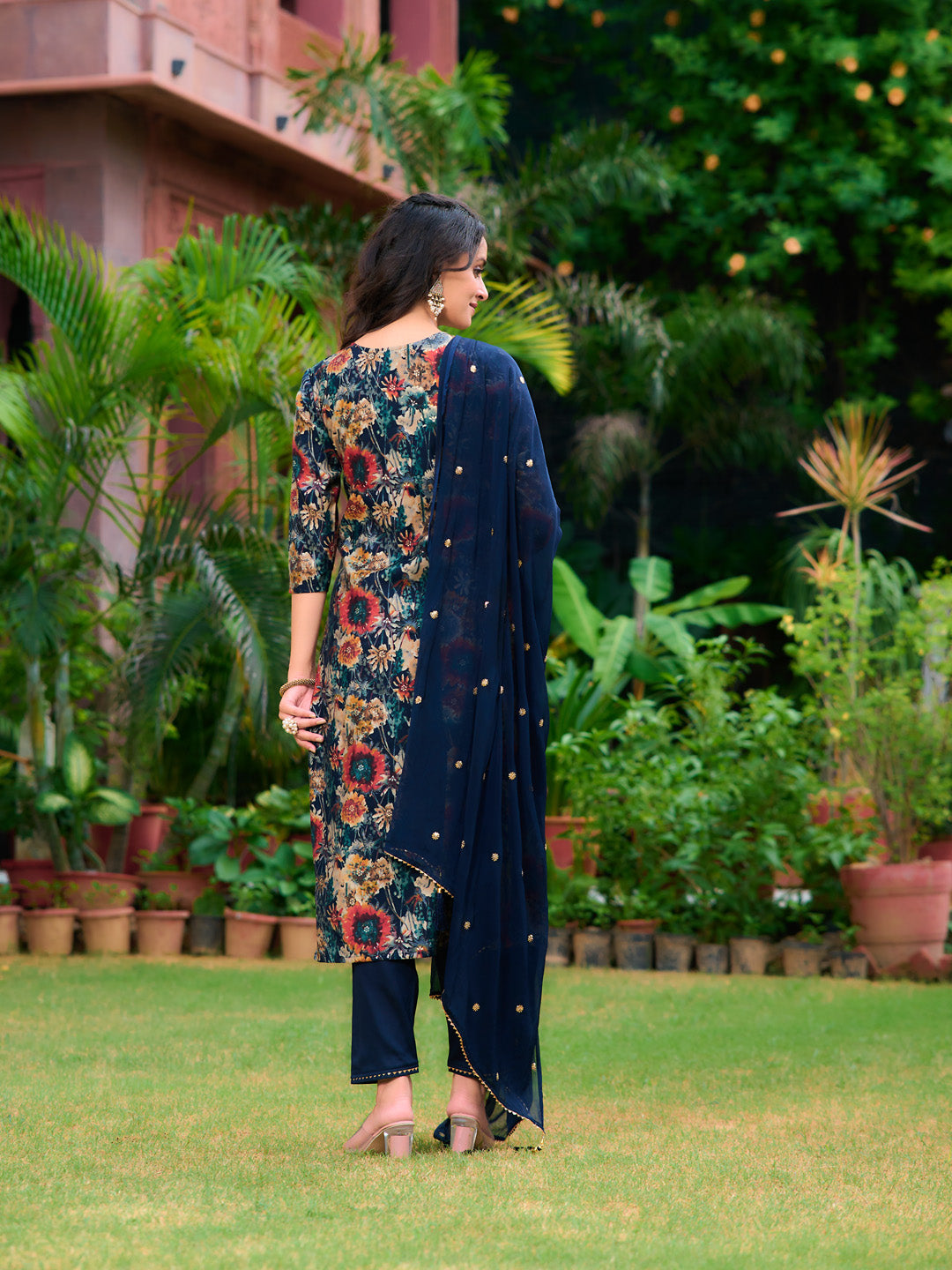 Embroidered & Floral printed Kurta with Pant & Embroidered Dupatta