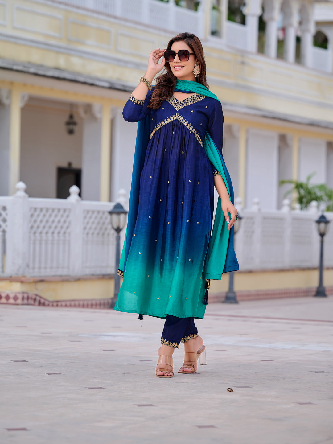 Alia Cut Embroidered Silk Blend Kurta with pant & Dupatta