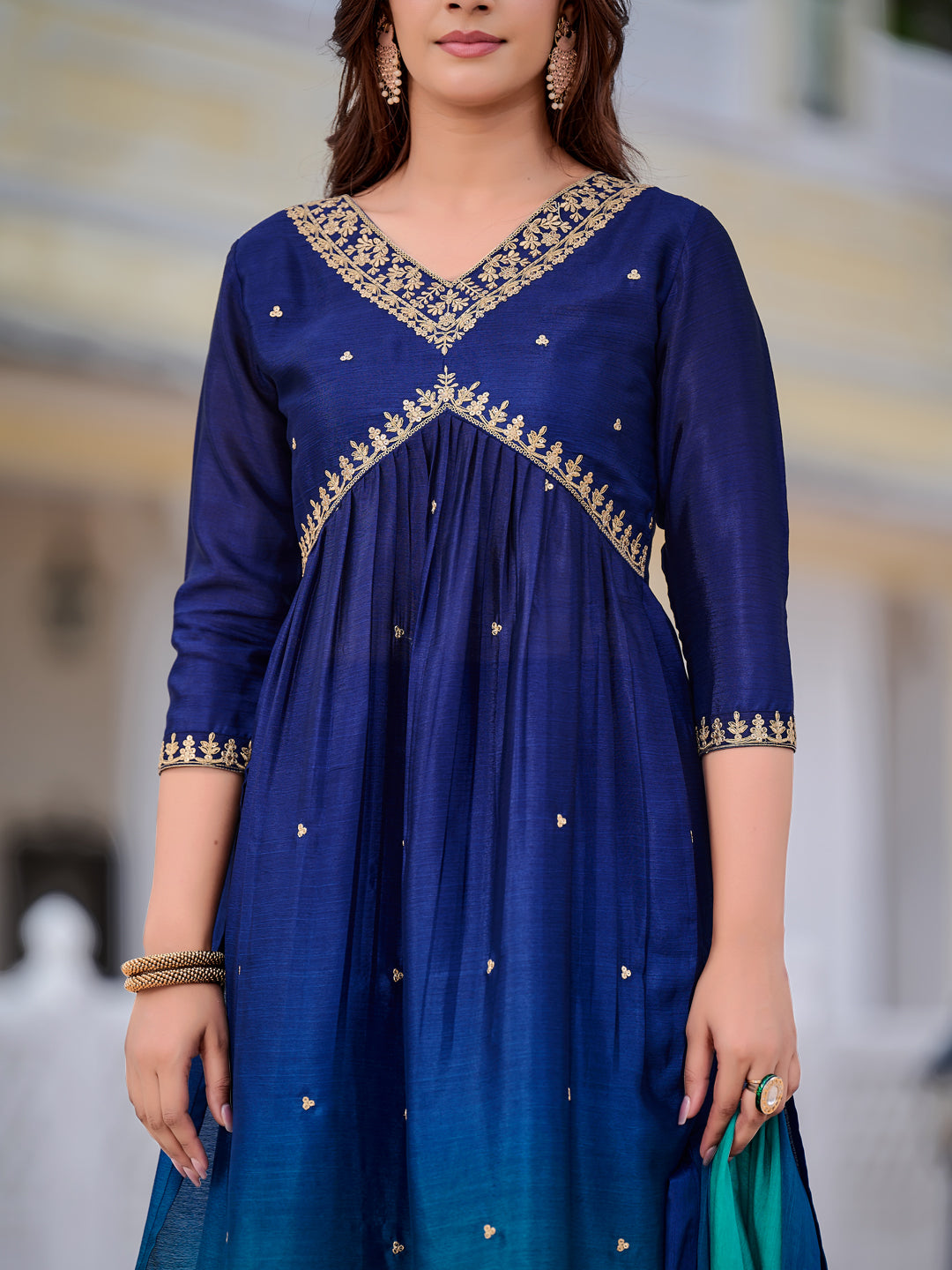 Alia Cut Embroidered Silk Blend Kurta with pant & Dupatta