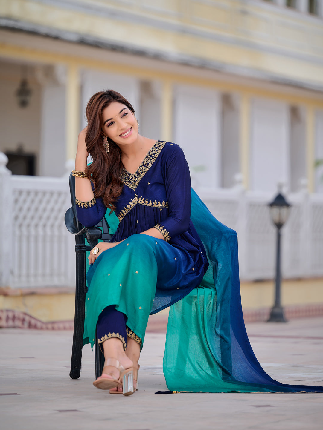 Alia Cut Embroidered Silk Blend Kurta with pant & Dupatta