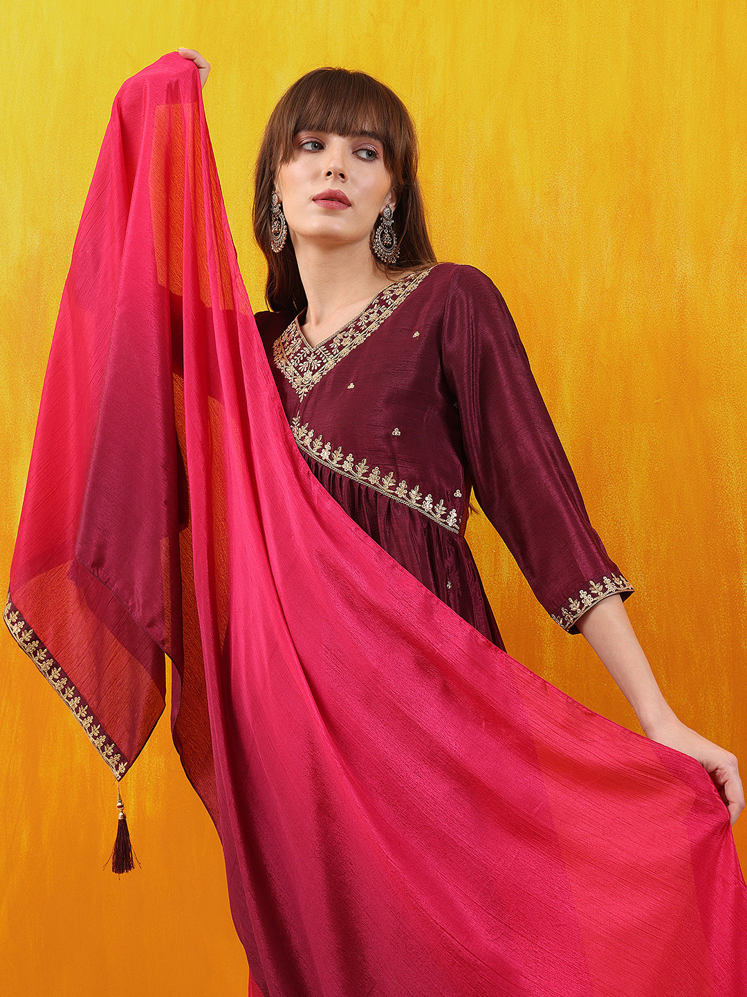 Alia Cut Embroidered Silk Blend Kurta with pant & Dupatta