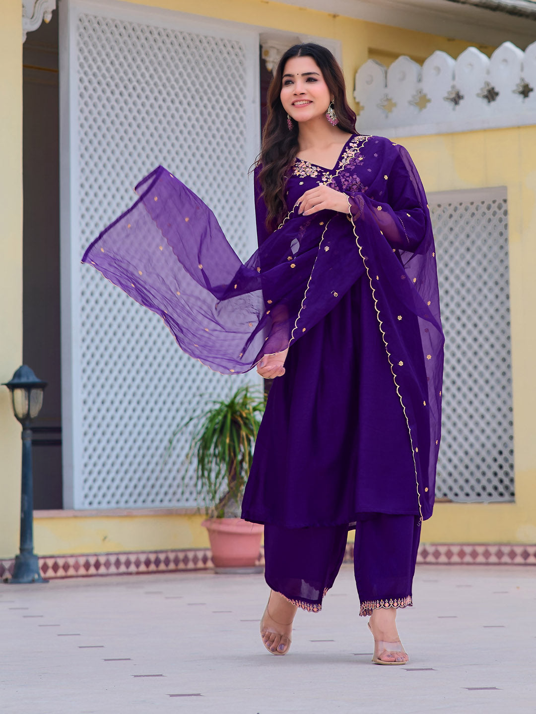 Alia Cut Embroidered Kurta with pant & Dupatta