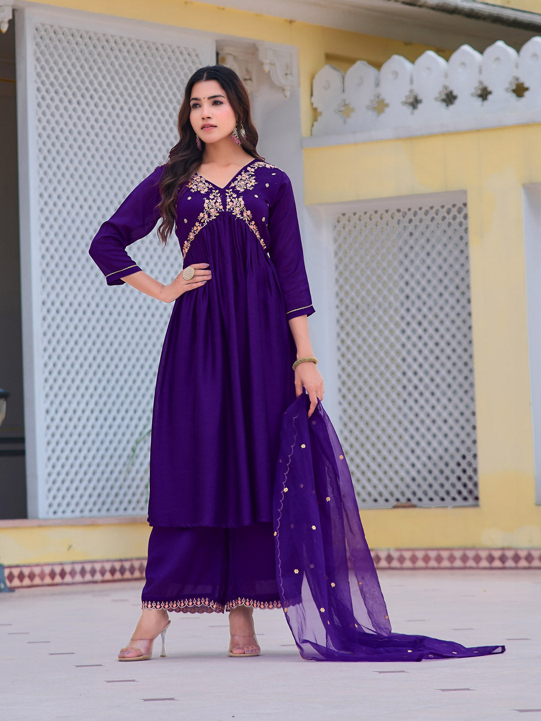 Alia Cut Embroidered Kurta with pant & Dupatta