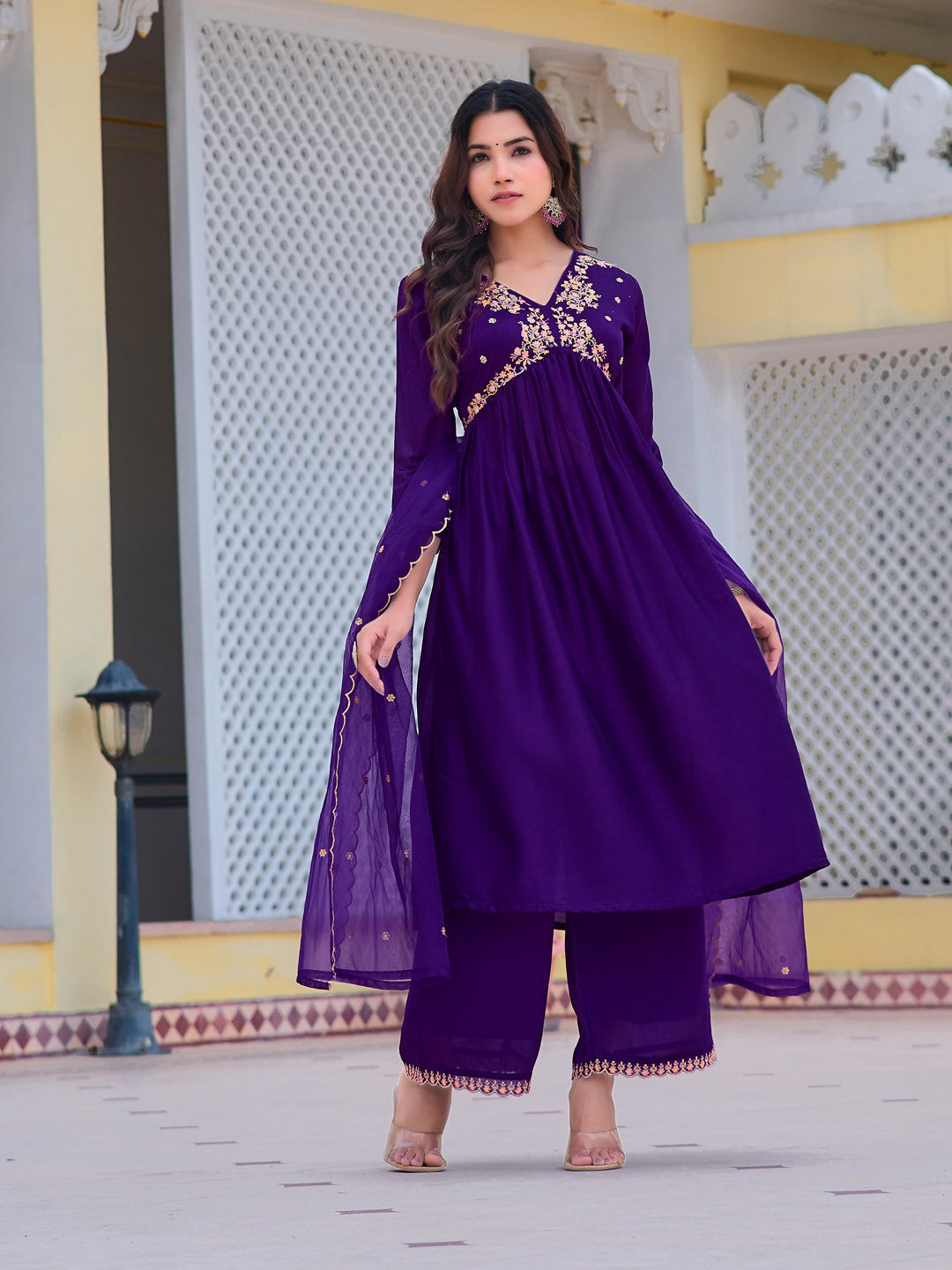 Alia Cut Embroidered Kurta with pant & Dupatta