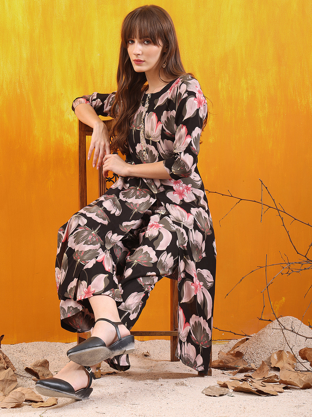 Floral Printed Front Slit Kurta with Palazzo pant