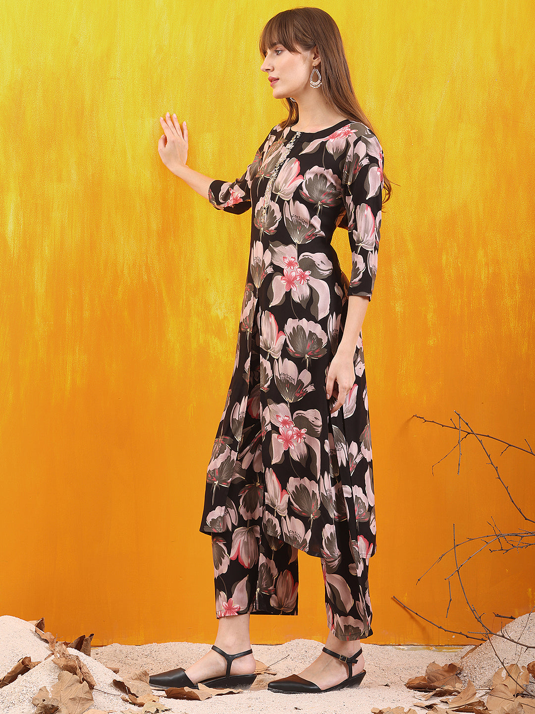 Floral Printed Front Slit Kurta with Palazzo pant