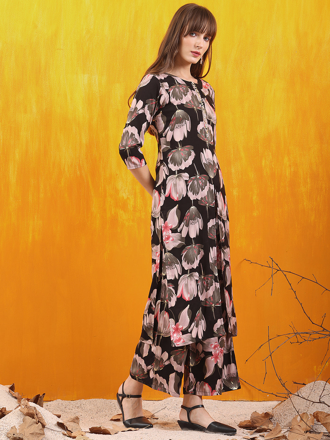 Floral Printed Front Slit Kurta with Palazzo pant