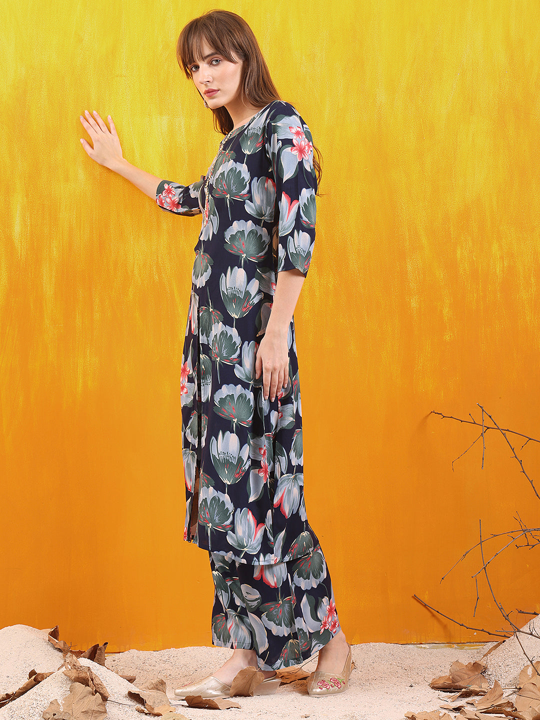 Floral Printed Front Slit Kurta with Palazzo pant