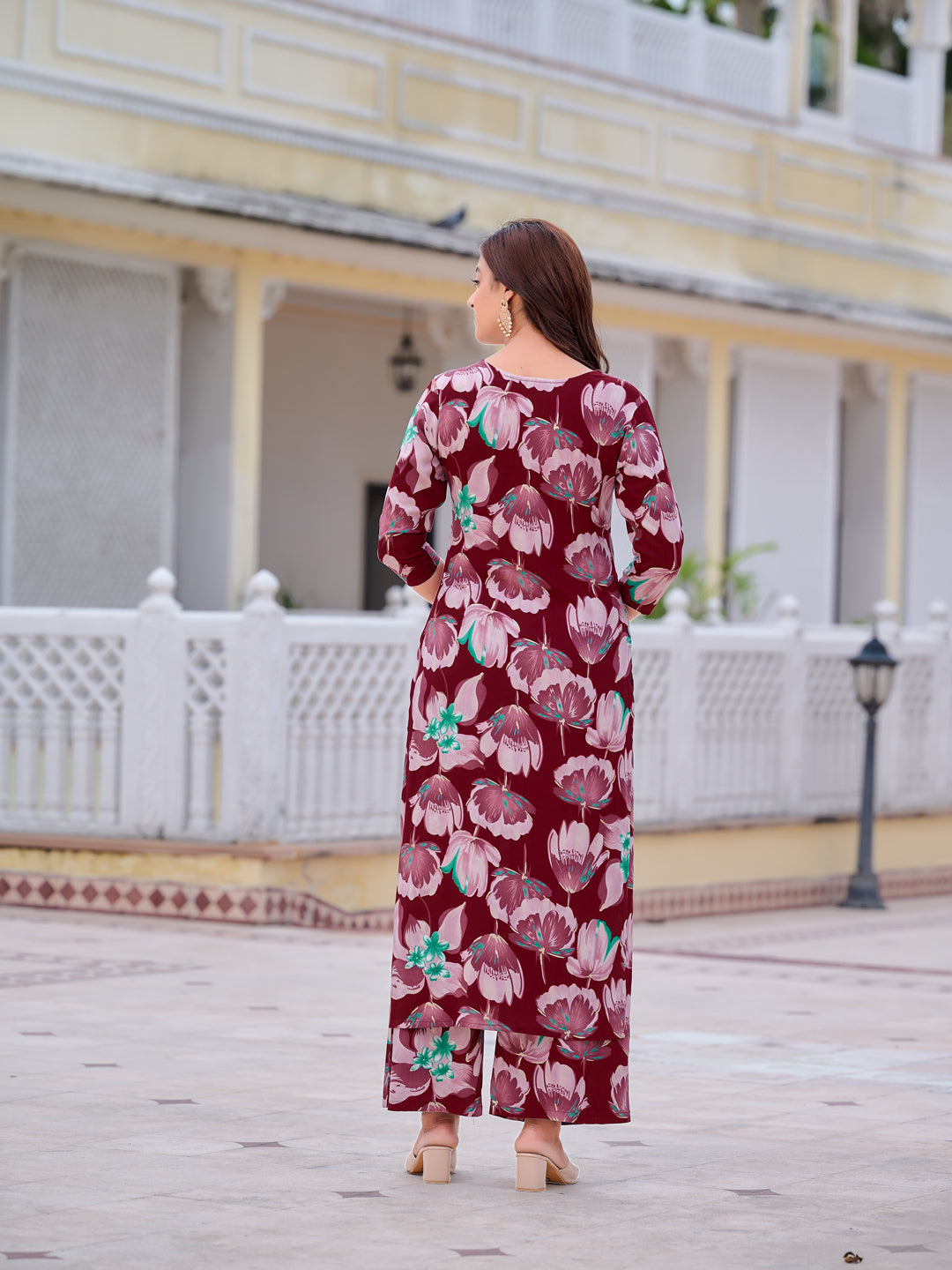 Floral Printed Front Slit Kurta with Palazzo pant