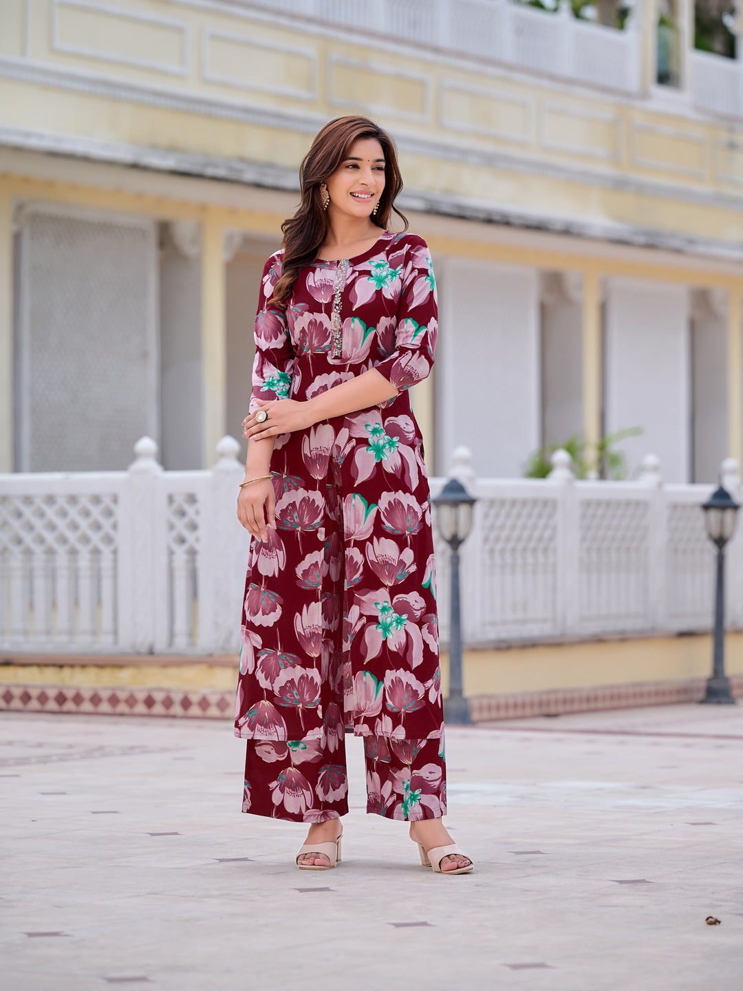 Floral Printed Front Slit Kurta with Palazzo pant