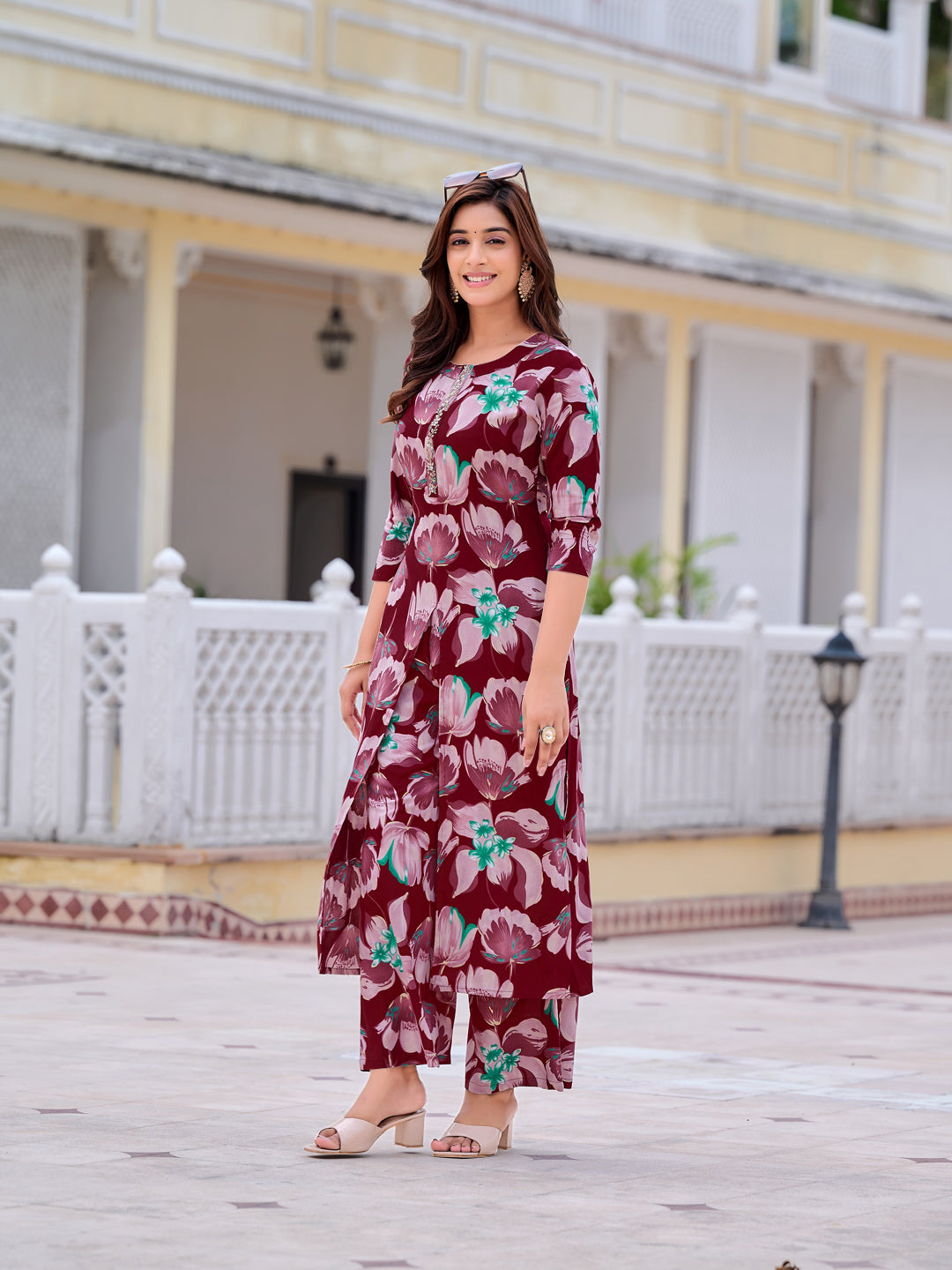 Floral Printed Front Slit Kurta with Palazzo pant