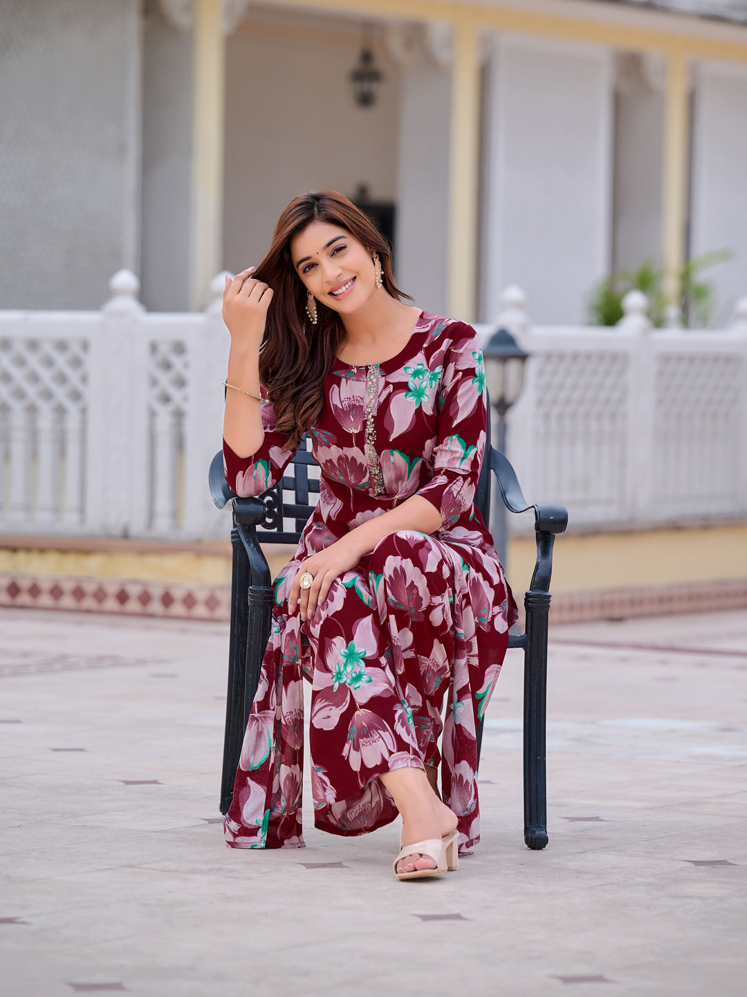 Floral Printed Front Slit Kurta with Palazzo pant